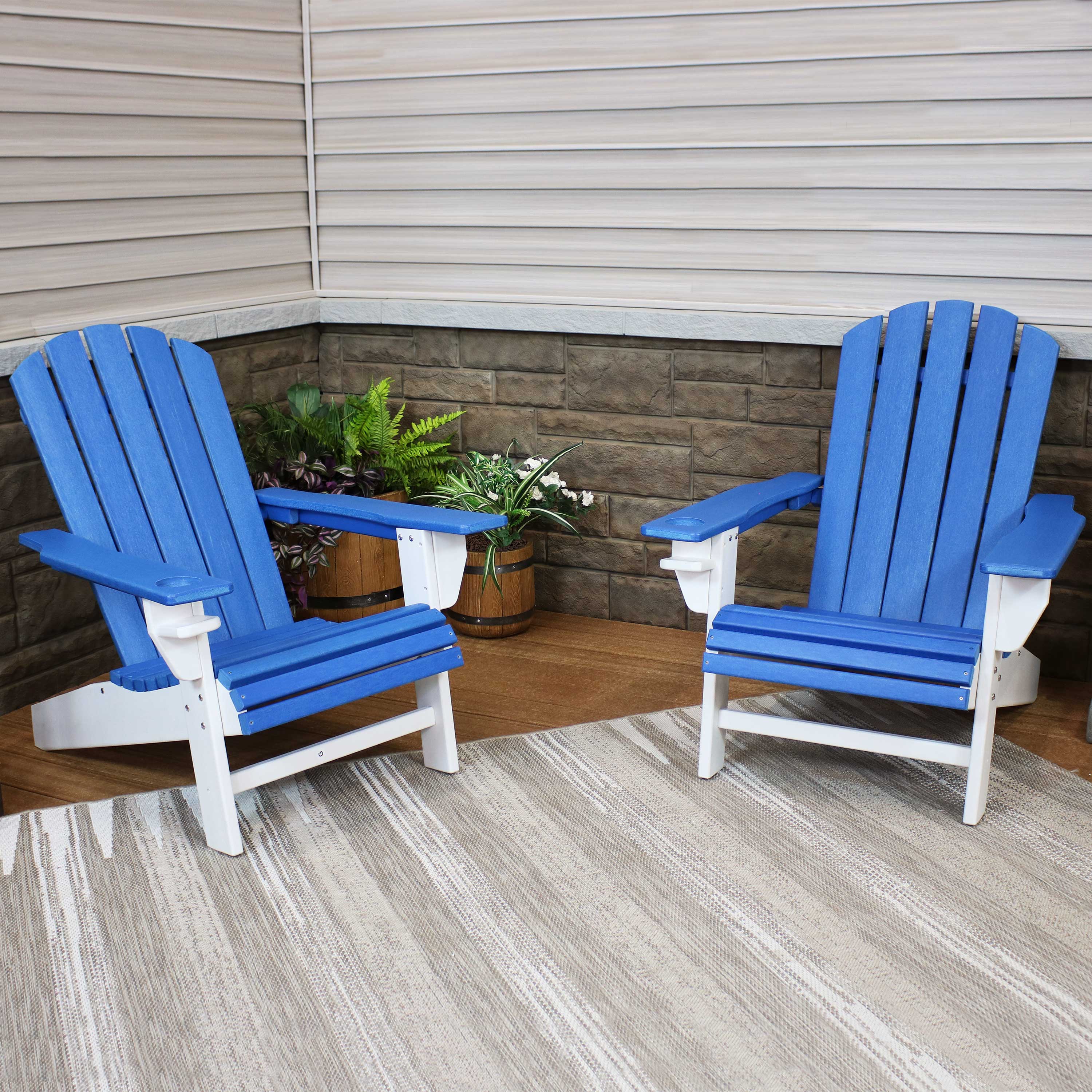 Alt View 2. Sunnydaze - HDPE Adirondack Chair with Drink Holder - Set of 2 - Blue and White.