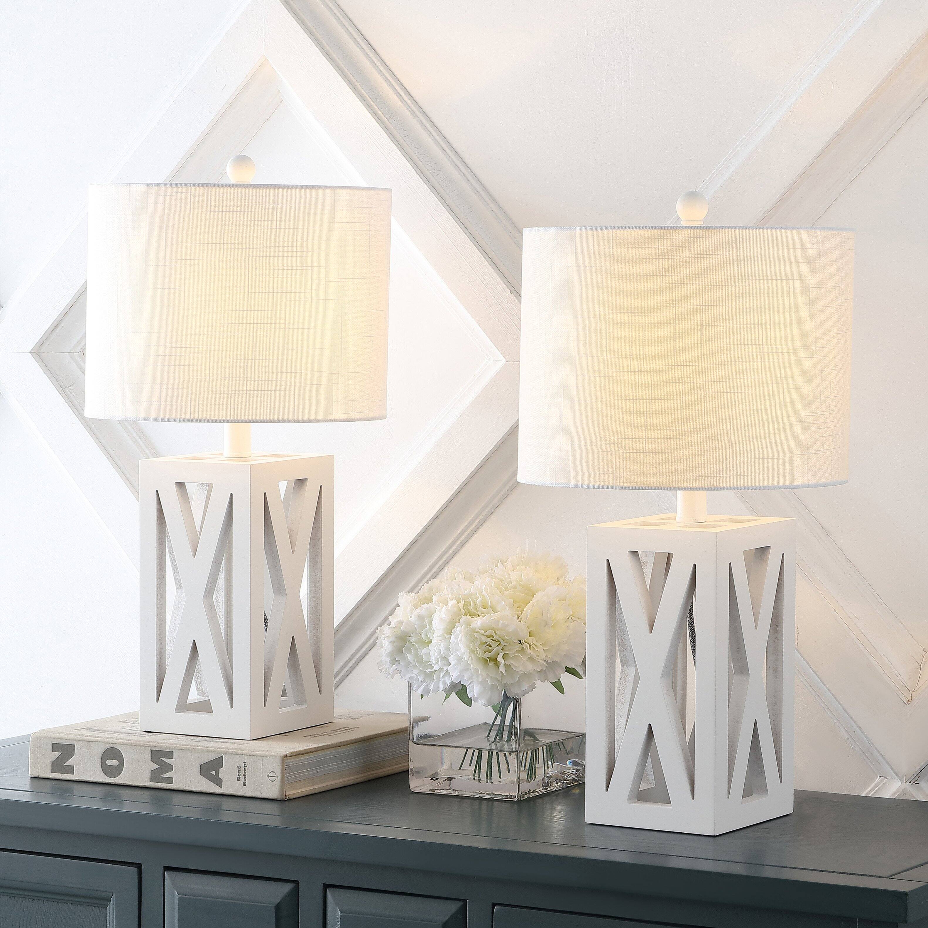 Alt View 1. Jonathan Y - Stewart 21.5" Farmhouse Wood LED Table Lamp, White (Set of 2) - White.