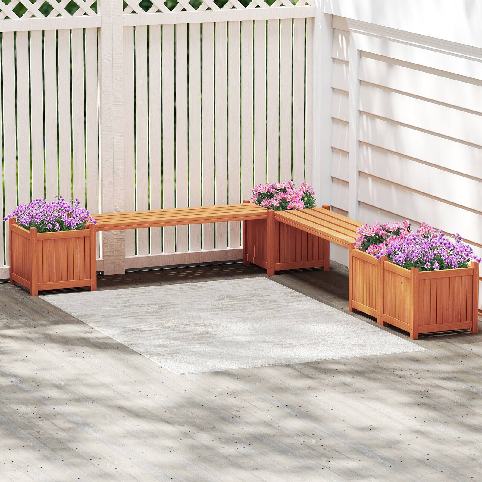 Alt View 1. Gymax - Gymax Wood Wooden Planter Box w/ Seat 2-in-1 Raised Garden Bed & Bench Outdoor - Natural.