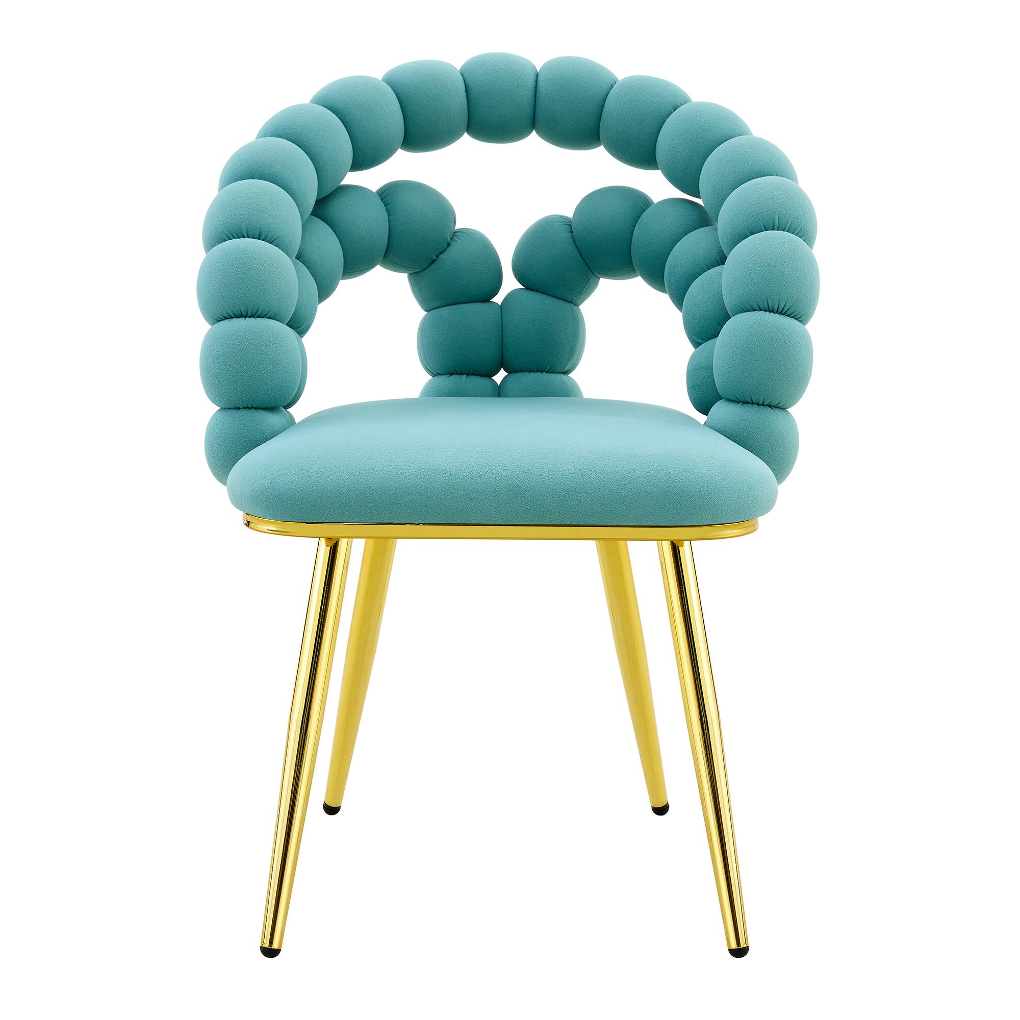 Alt View 8. Loheer - Loheer Teal Dining Chairs Set of 2 Bubble Back Velvet Accent Chairs, 1.92 ft x 1.58 ft x 2.67 ft - Gold,Teal.