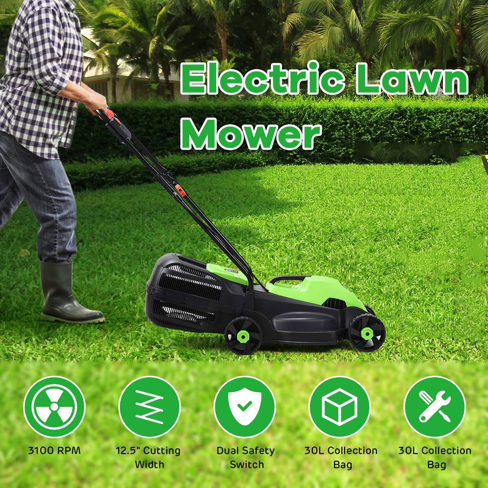 Electric Lawn Mower  
3100 RPM  
12.5" Cutting Width  
Dual Safety Switch  
30L Collection Bag