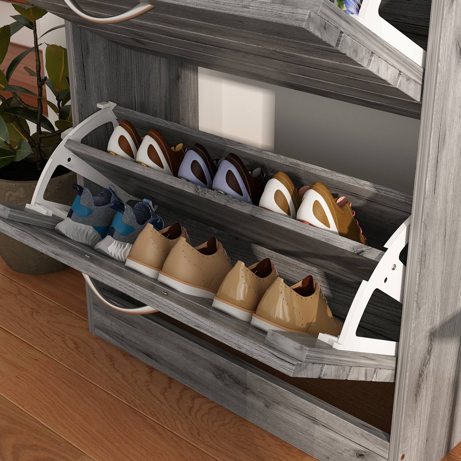 Alt View 8. Famapy - Famapy Multi - Tier Flip - Down Shoe Storage Cabinet – Rustic Wood Finish, Adjustable Shelves for Neat Entryway - Gray.