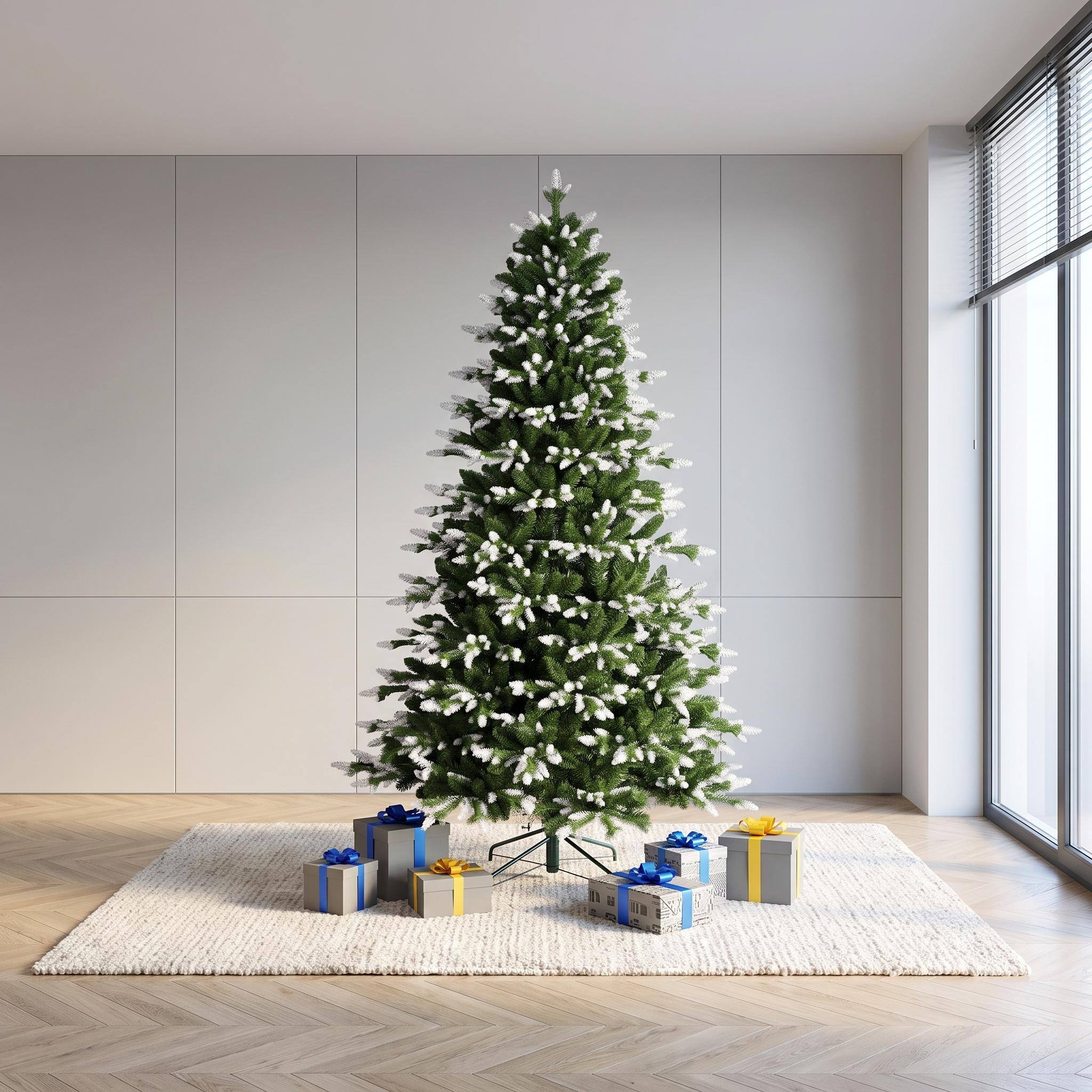 Angle. Forest'nSky - 7 ft. Artificial Christmas Tree with White-Tipped PE and PVC Branches, 2414 Tips, 52 in. Diameter, Wood Base - Green.