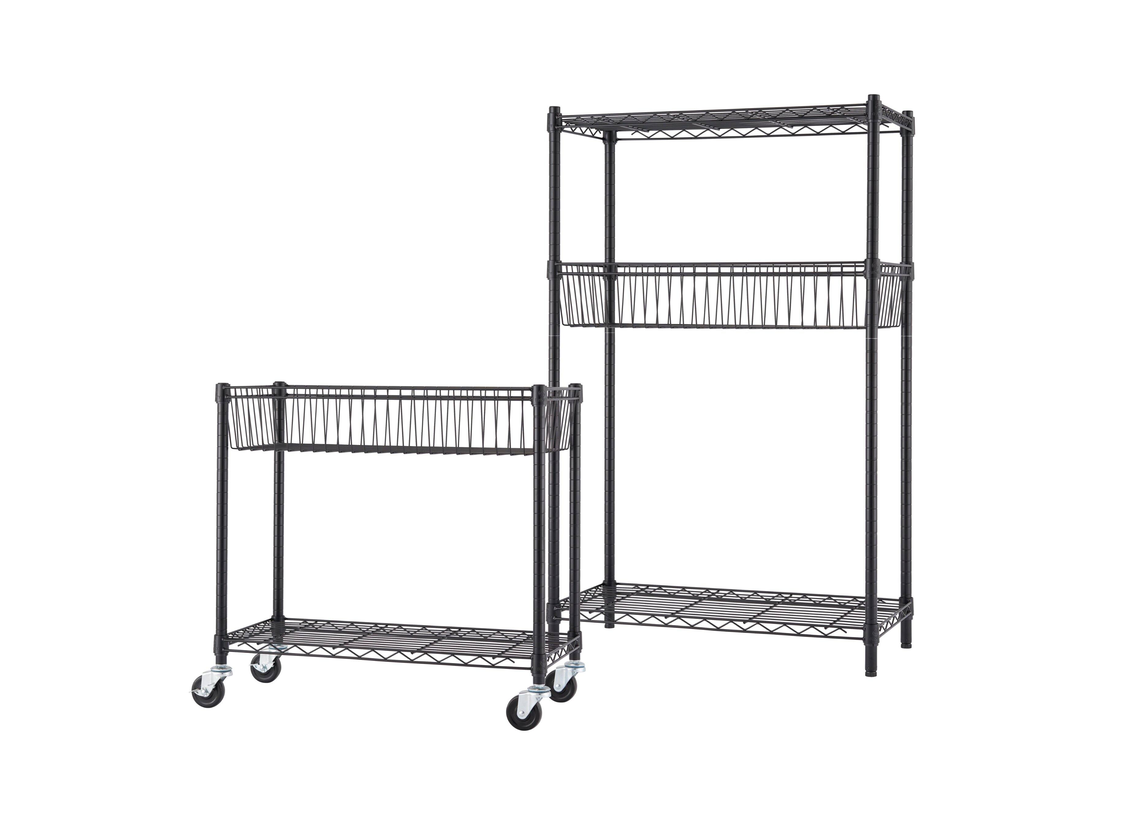 Alt View 17. TRINITY - 5-Tier 30x14x72 Modular Commercial Wire Shelving NSF w/ Baskets & Wheels Black - Black.