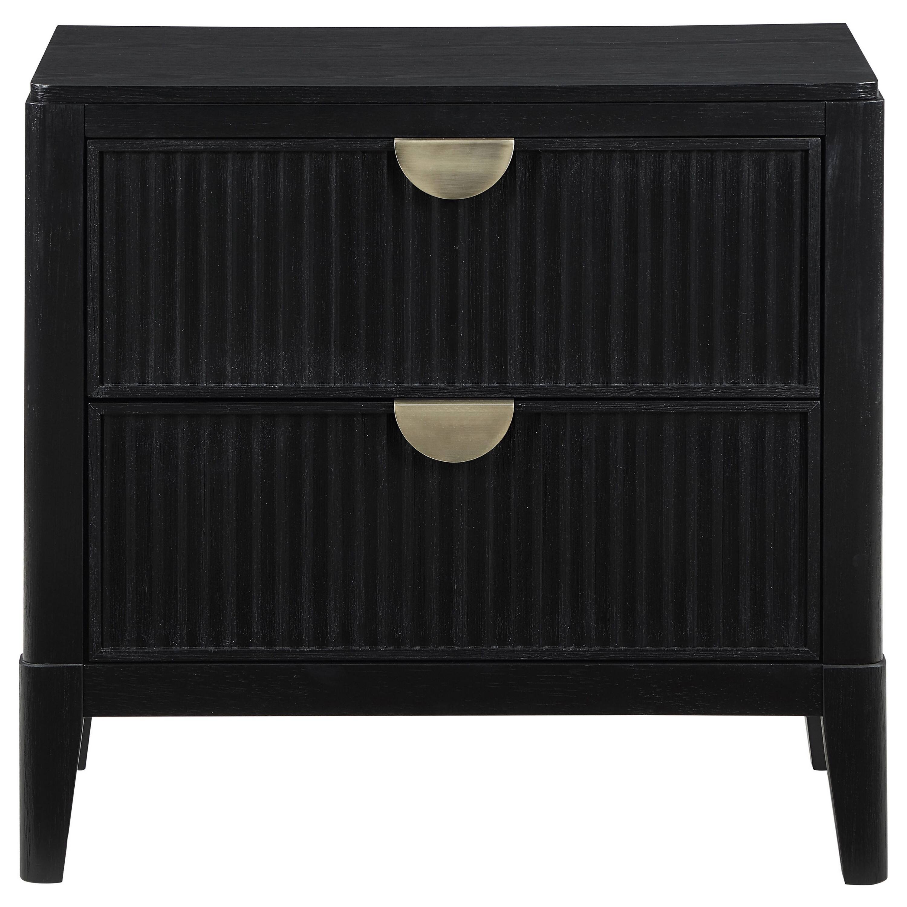 Angle. Manhattan Lane - Jack Nightstand, 2 Drawers,  Metal Handles, Wire Brushed  Wood - Black, Gold.