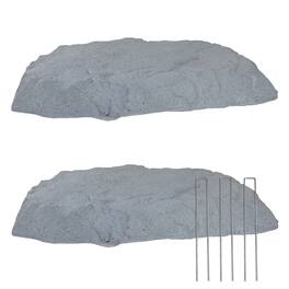 Sunnydaze - Set of 2 Flat Artificial Landscape Rocks with Stakes - Gray