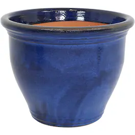 Sunnydaze - 18.5 in Studio High-Fired Glazed Ceramic Planter - Imperial Blue