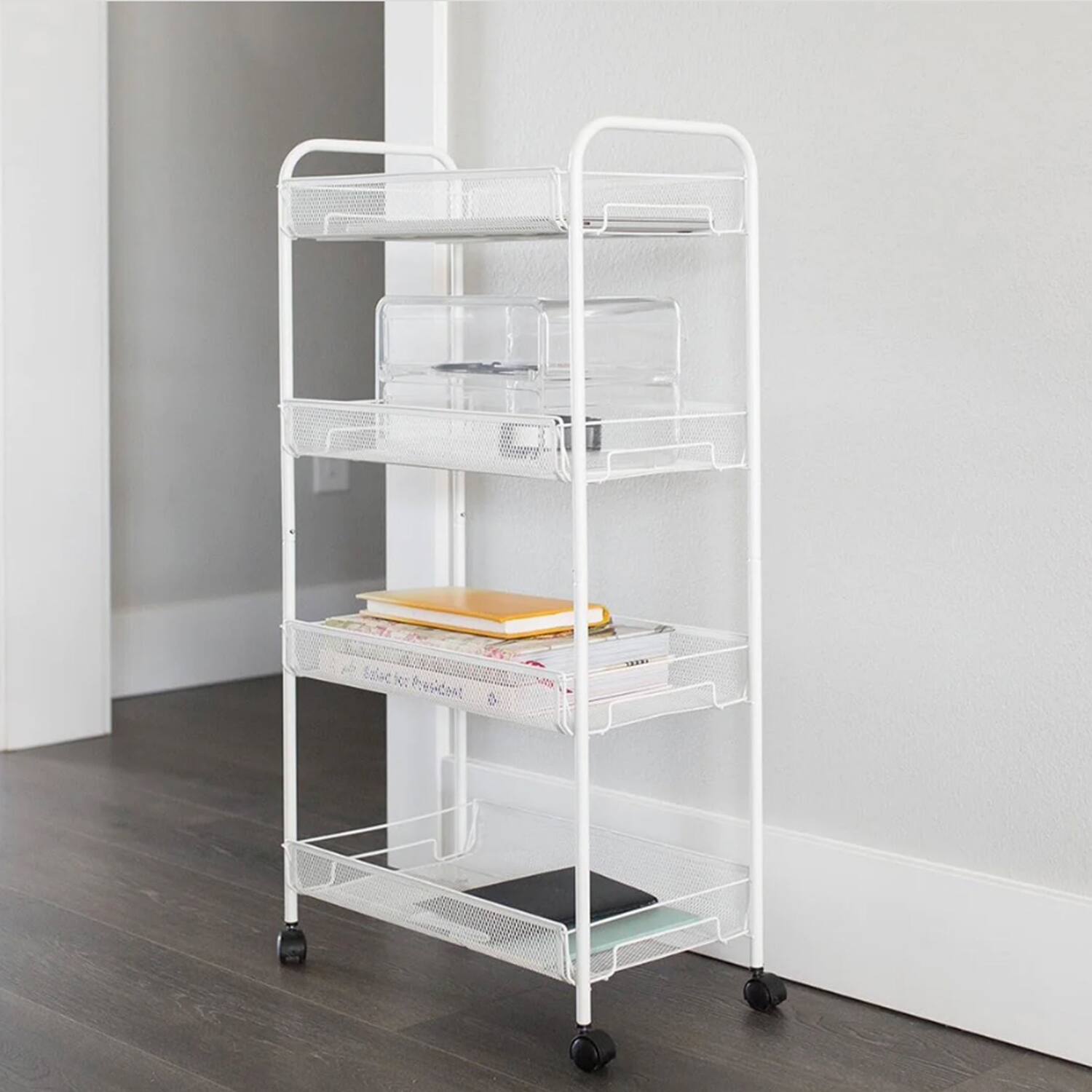 Alt View 3. Better Houseware - Better Houseware 2002 4-shelf Wheeled Metal Trolley, White - white.