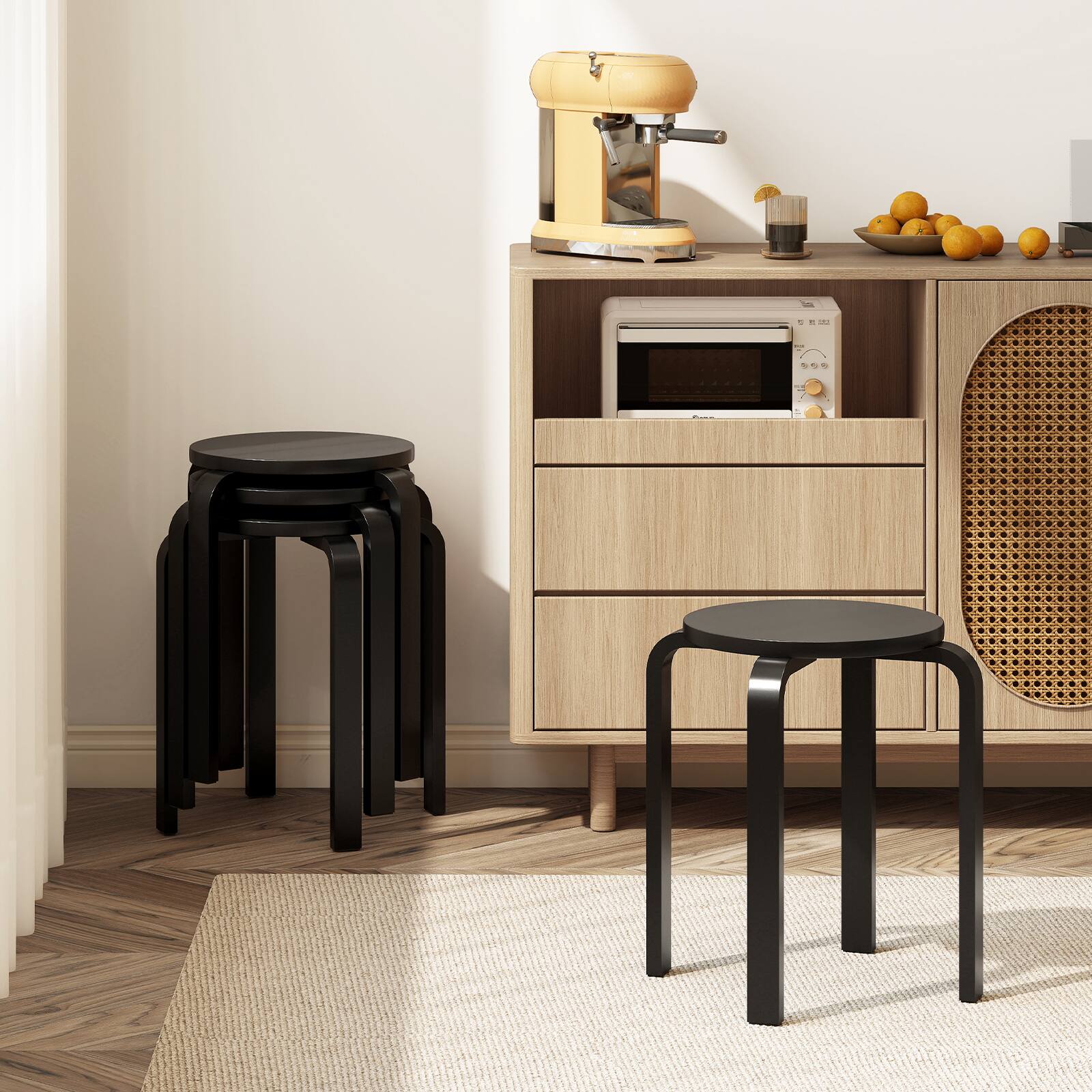 Alt View 1. Gymax - Gymax Set of 4 18'' Stacking Stool Round Dining Chair Backless Wood Home Decor Black - Black.