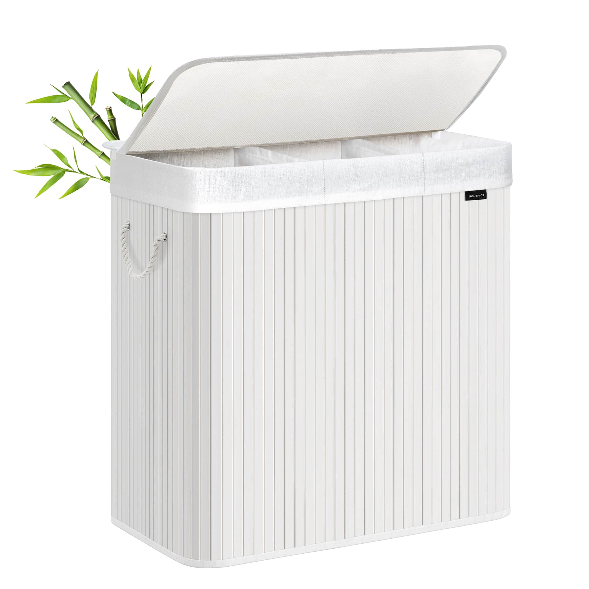 Songmics Home - Laundry Hamper, 39.6 Gallons (150L), 3-Section Laundry Basket, Laundry Hamper with Lid, Bamboo, Foldable - White price history on PriceWatchPro