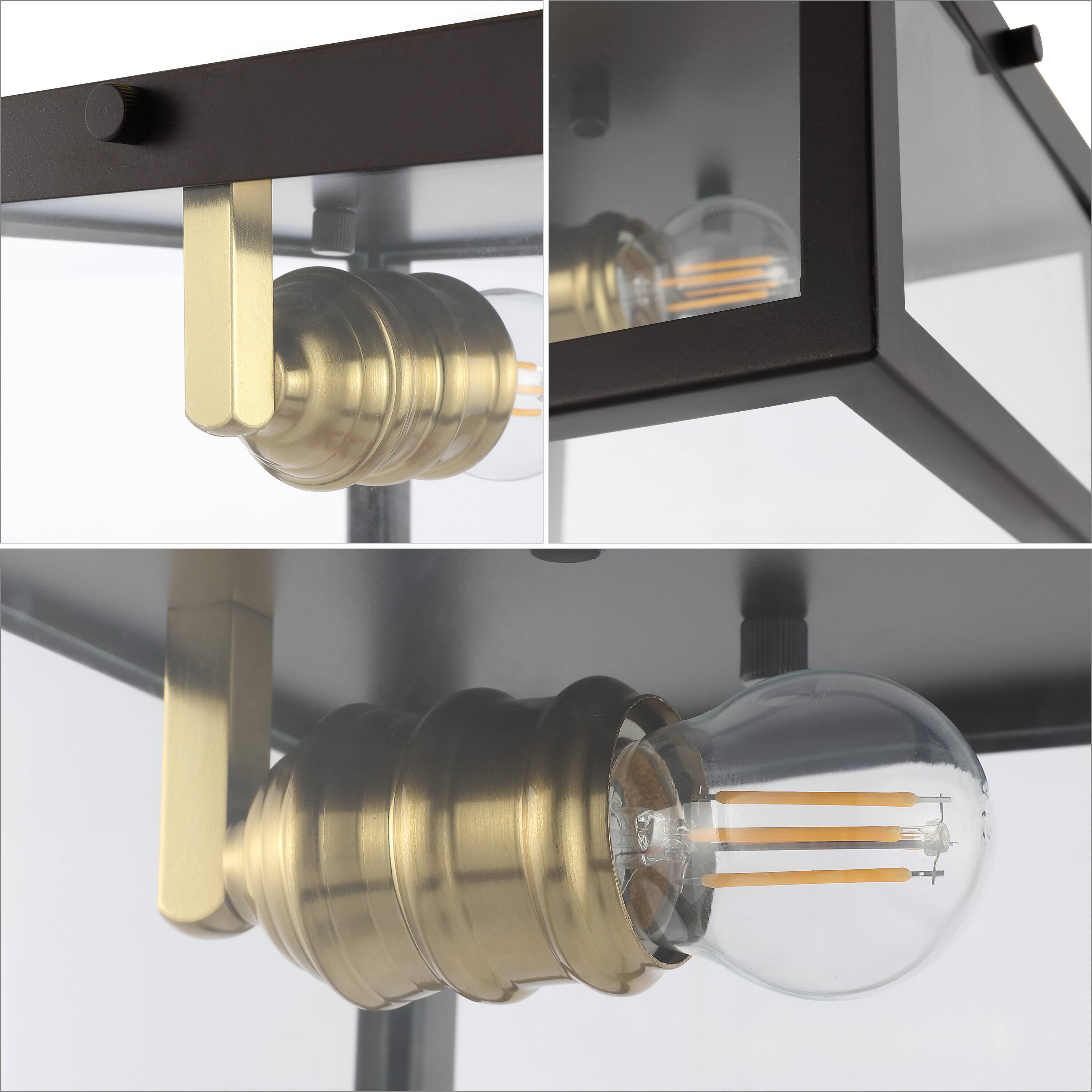 Alt View 4. Jonathan Y - Grayson 8" 1-Light Farmhouse Industrial Square Iron/Glass Case LED Flush Mount, Oil Rubbed Bronze/Brass Gold - Oil Rubbed Bronze/Brass Gold.