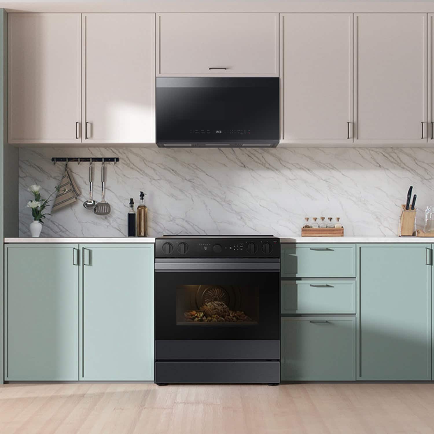 Alt View 12. Samsung - Bespoke Smart Slide-In Electric Range 6.3 cu. ft. with Air Sous Vide & Air Fry - Matte Black Steel.