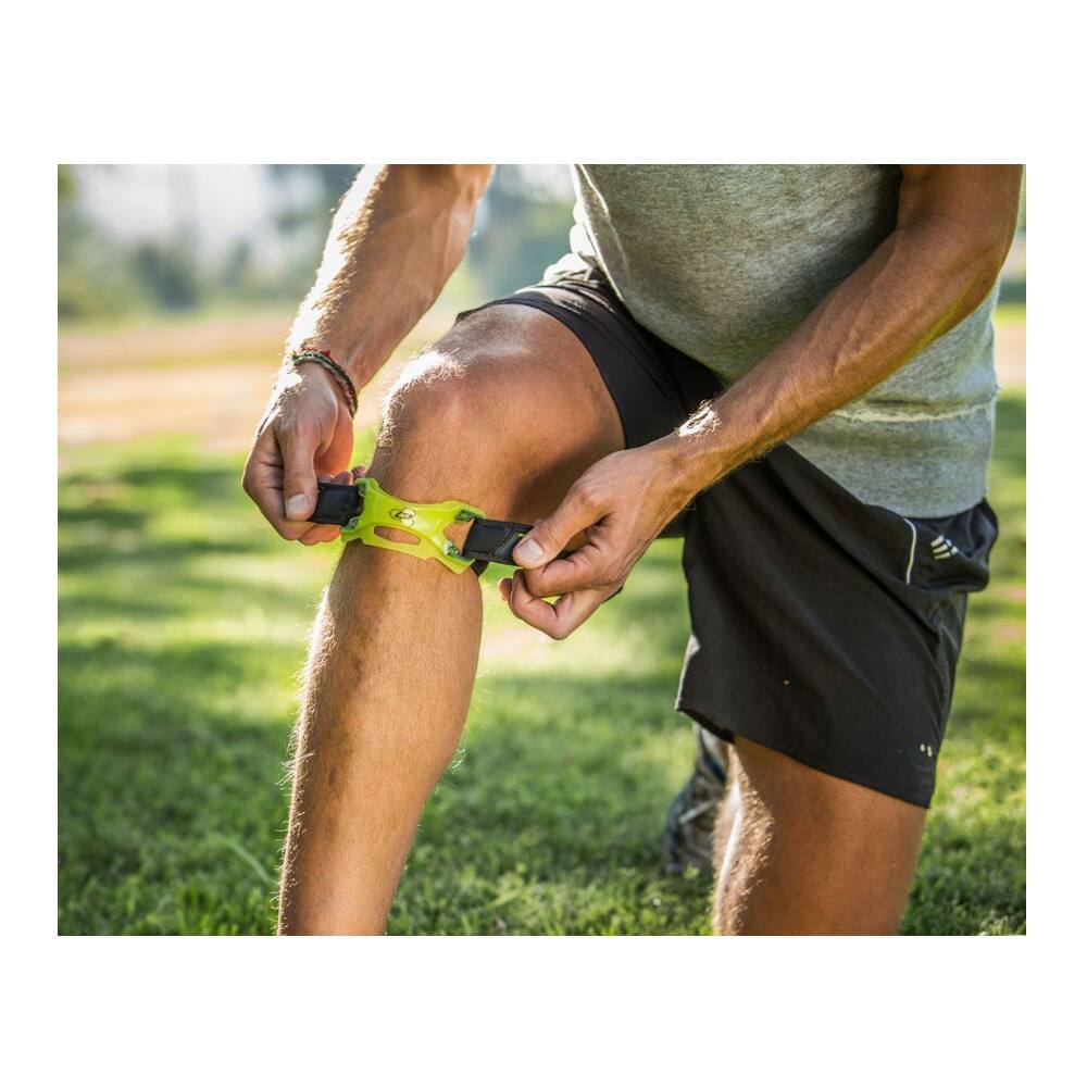Left. DonJoy - Donjoy Performance Webtech Knee Strap Slime (Slime Green, S/M) - Green.