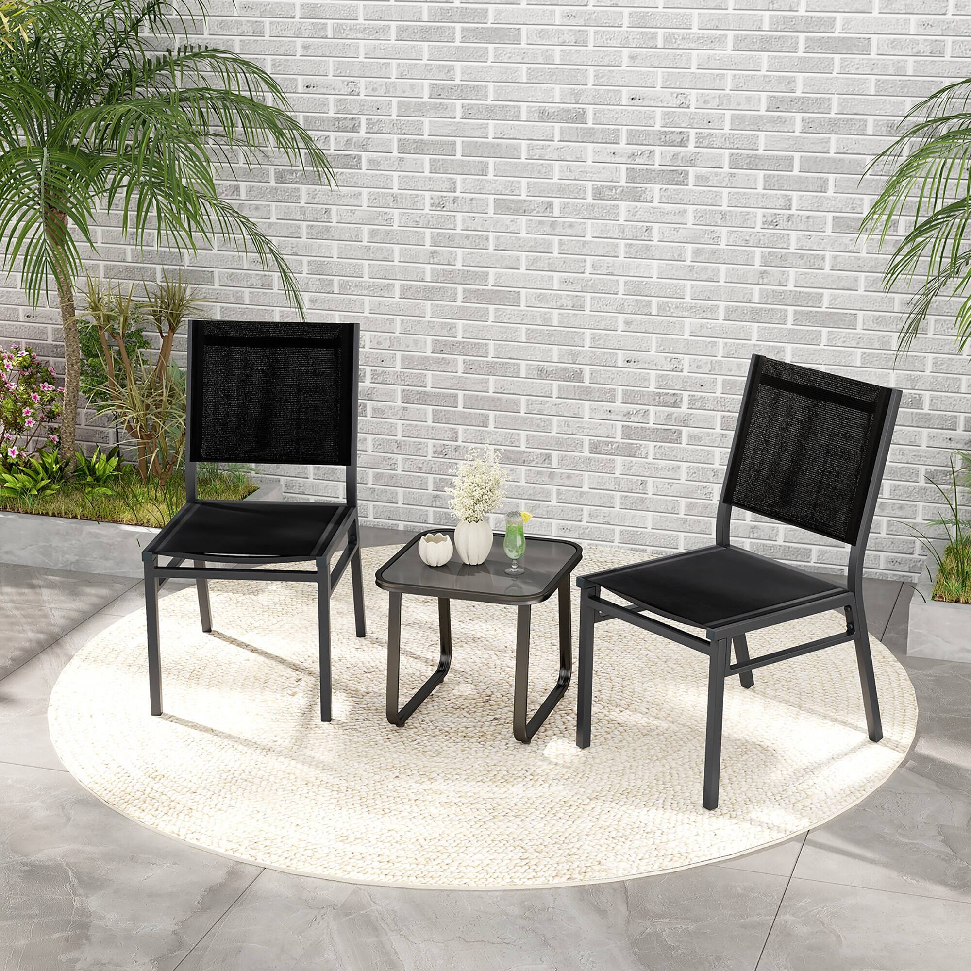 Alt View 3. Gymax - Gymax 2PCS Outdoor Dining Chairs w/ Breathable Seat Backrest Heavy-Duty Aluminum Frame - Black.