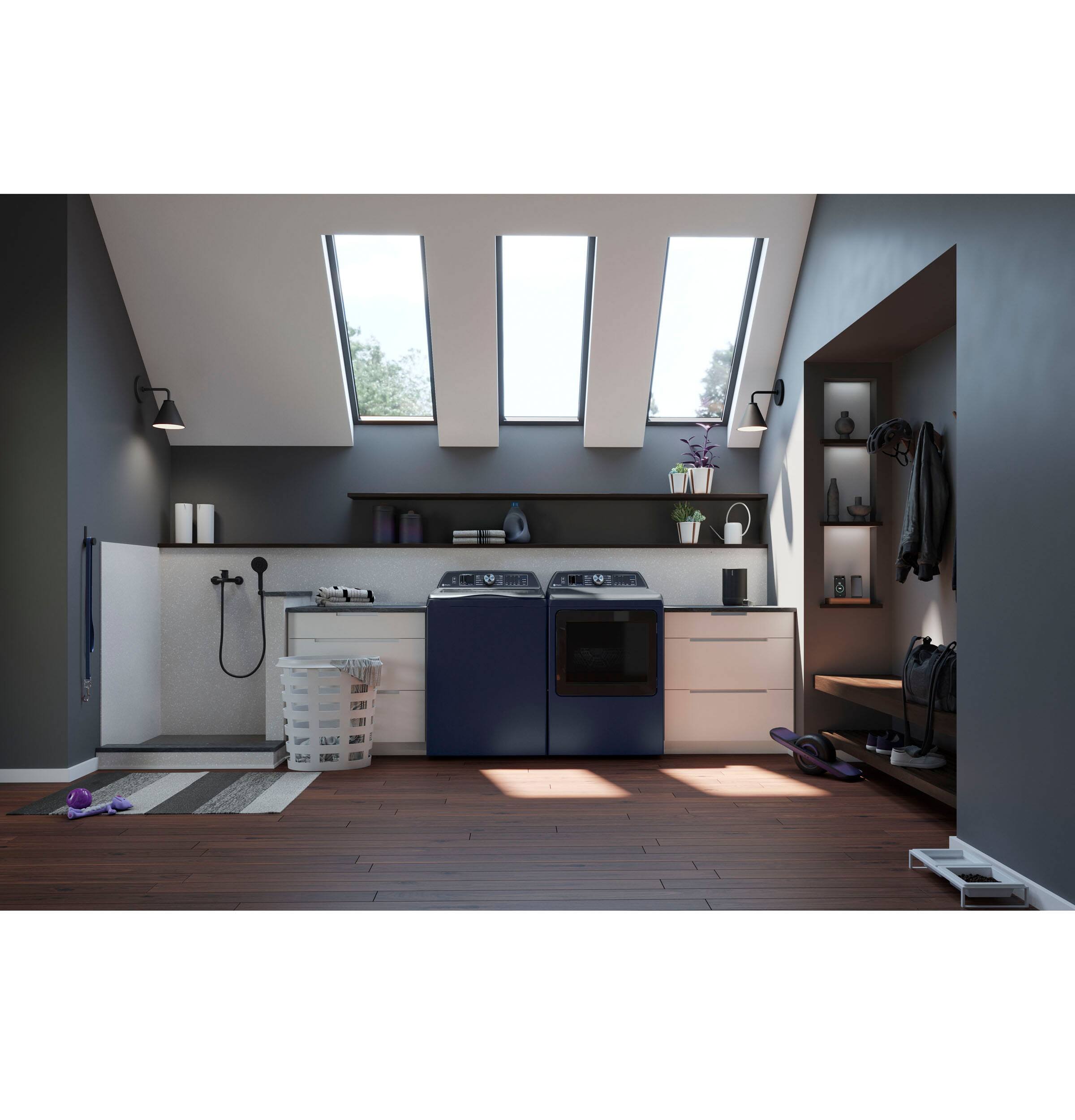 Alt View 5. GE Profile - 7.3 Cu. Ft. Smart Gas Dryer with Steam and Tangle Control - Sapphire Blue.