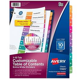 Avery - Ready Index Table of Contents Extra-Wide Paper Dividers, 1-10 Tab - Multicolor