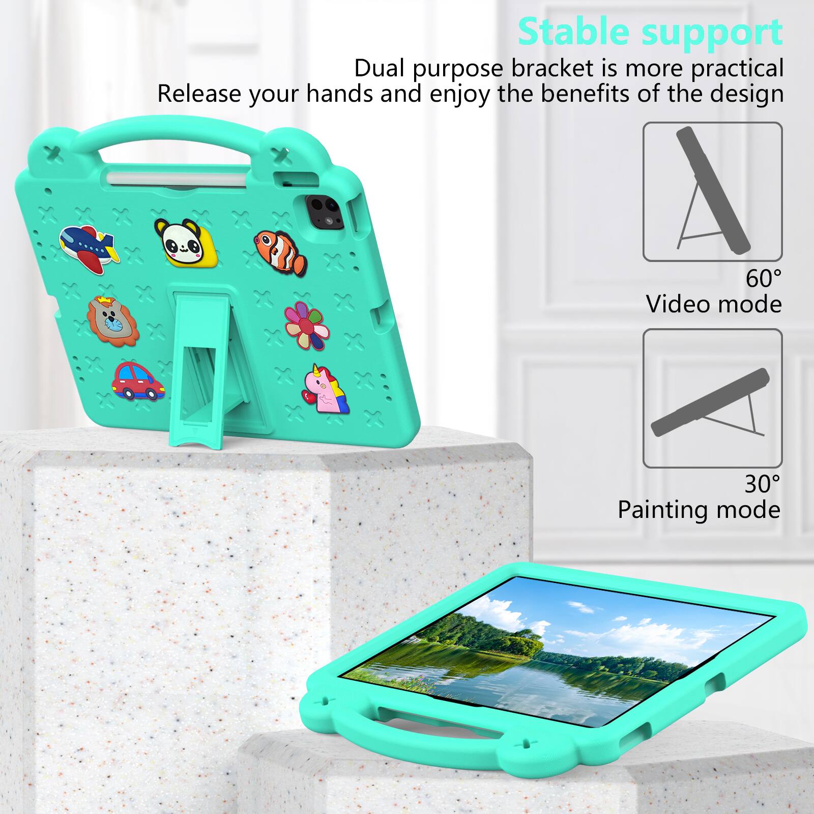Stable support  
Dual purpose bracket is more practical  
Release your hands and enjoy the benefits of the design  

60° Video mode  
30° Painting mode