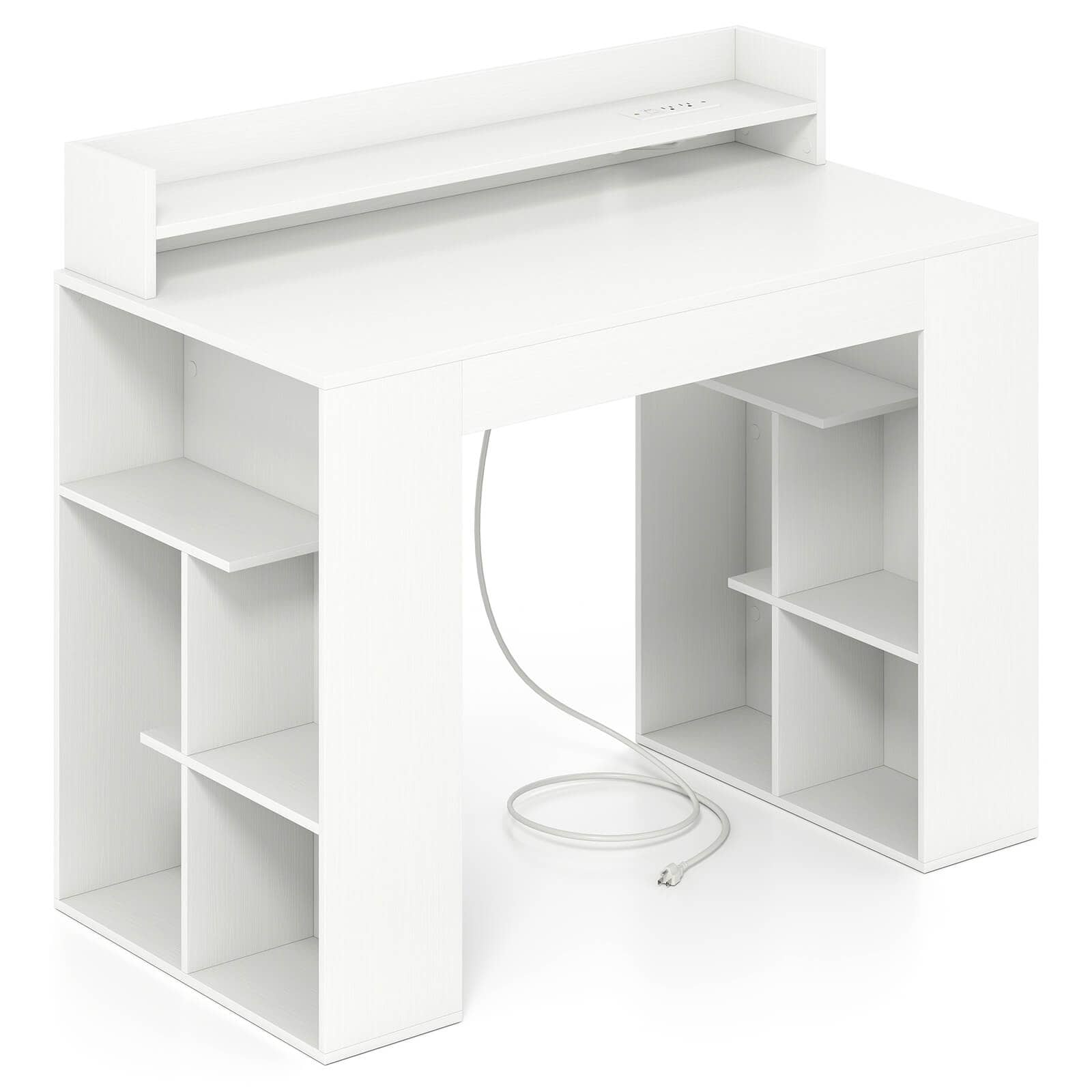 Front. Costway - Costway 43" Home Office Desk with Power Outlets Monitor Shelf Bookshelf & Cable Hole - White.