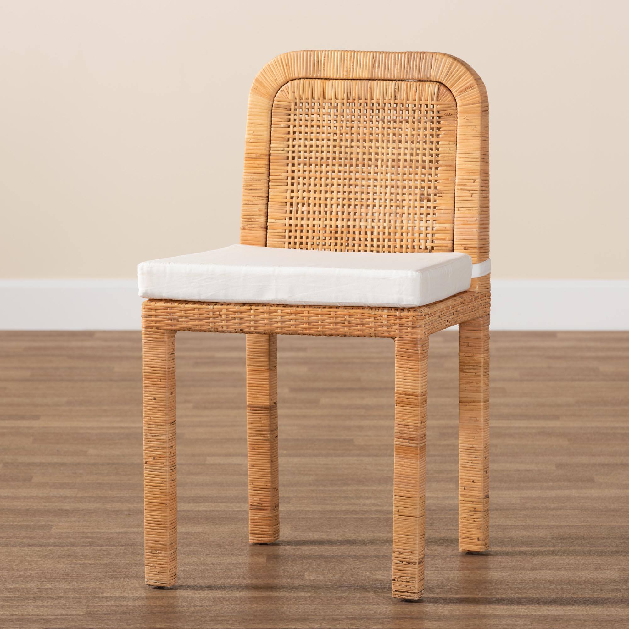 Alt View 4. bali & pari - Zariah Modern Bohemian Rattan and Mahogany Wood 2-Piece Dining Chair Set - White/Natural Brown.
