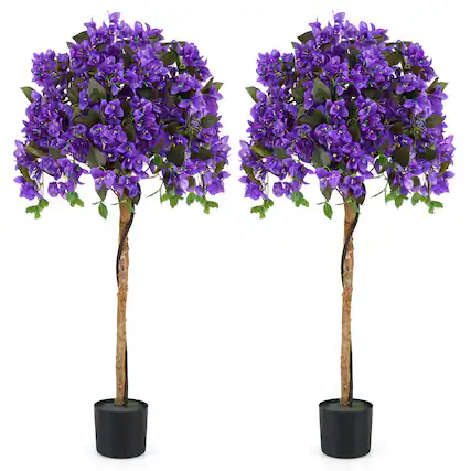 Front. Gymax - Gymax 53'' Artificial Azalea Tree Faux Floral Plant w/ Red Azalea Flowers Nursery Pot - Green, Purple.
