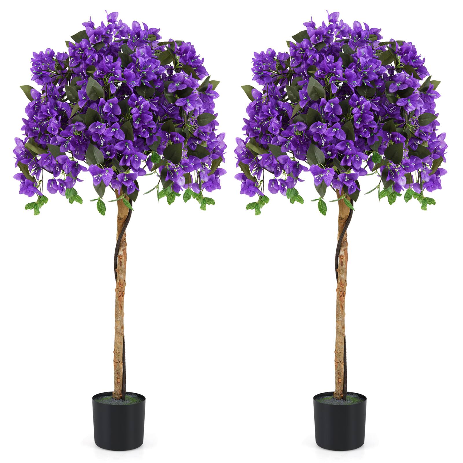 Front. Gymax - Gymax 53'' Artificial Azalea Tree Faux Floral Plant w/ Red Azalea Flowers Nursery Pot - Green, Purple.