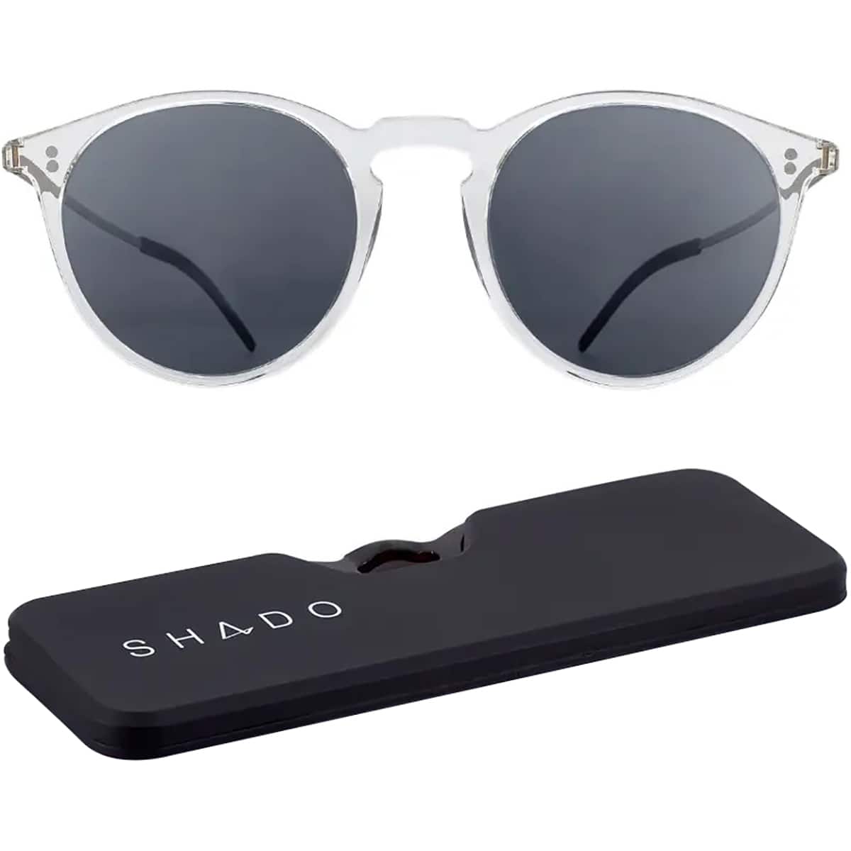 ThinOptics - Los Altos Round Sunglasses with Case - Shiny Crystal/Gray