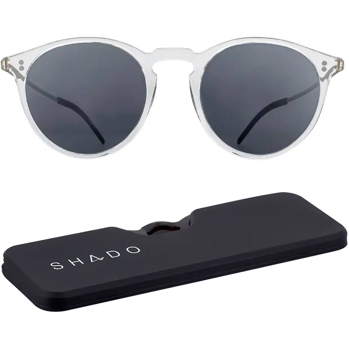 Front. ThinOptics - ThinOptics Los Altos Round Sunglasses with Case - Shiny Crystal/Gray - Shiny Crystal/Gray.