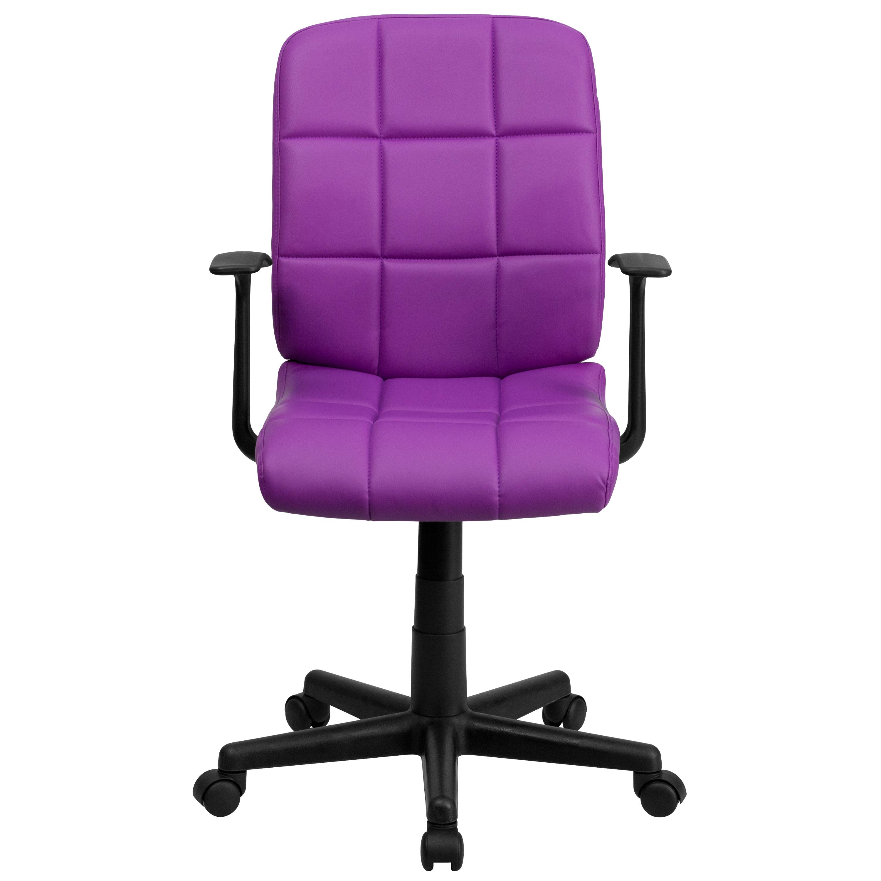 Alt View 7. Emma + Oliver - Mid-Back Quilted Vinyl Swivel Task Office Chair with Arms - Purple.