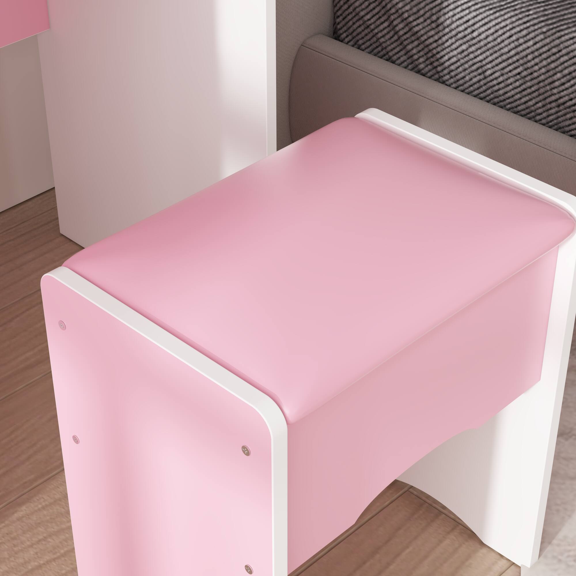 Alt View 1. Famapy - Vanity Table with LED Mirror Storage Dresser Drawers & Stool – Makeup Organizer for Bedroom - Pink.