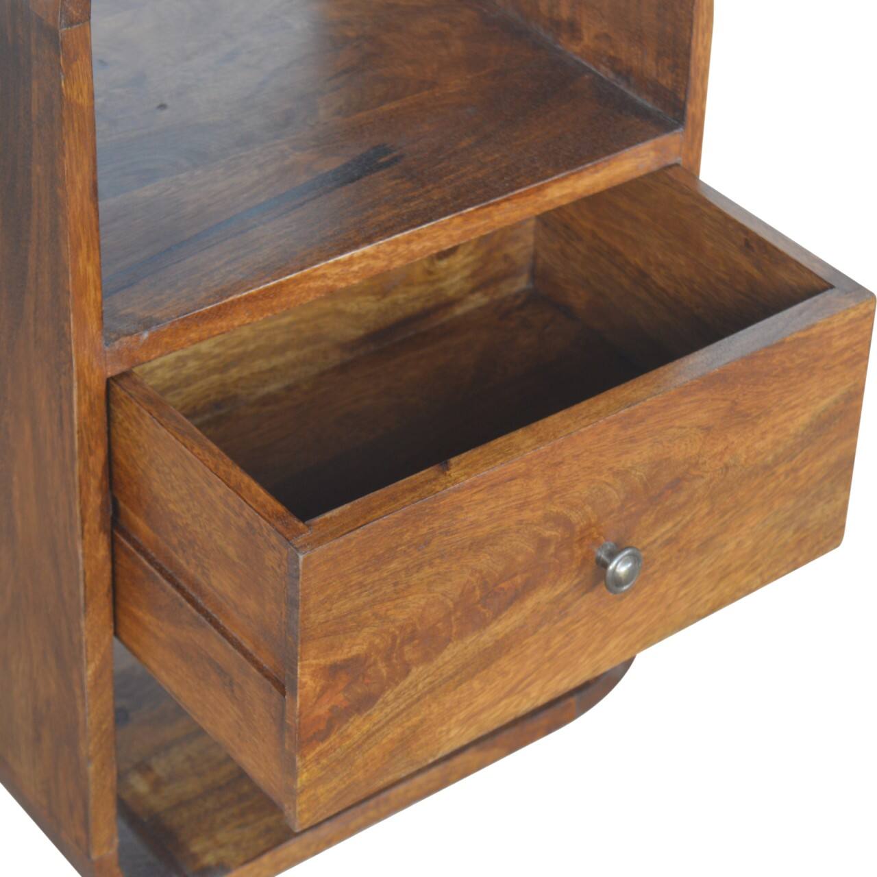 Back. Artisan Furniture - Artisan Furniture Solid Wood Chestnut Curve Nightstand, 2 Drawer, 2 Open Slots, Dark Brown - Chestnut.