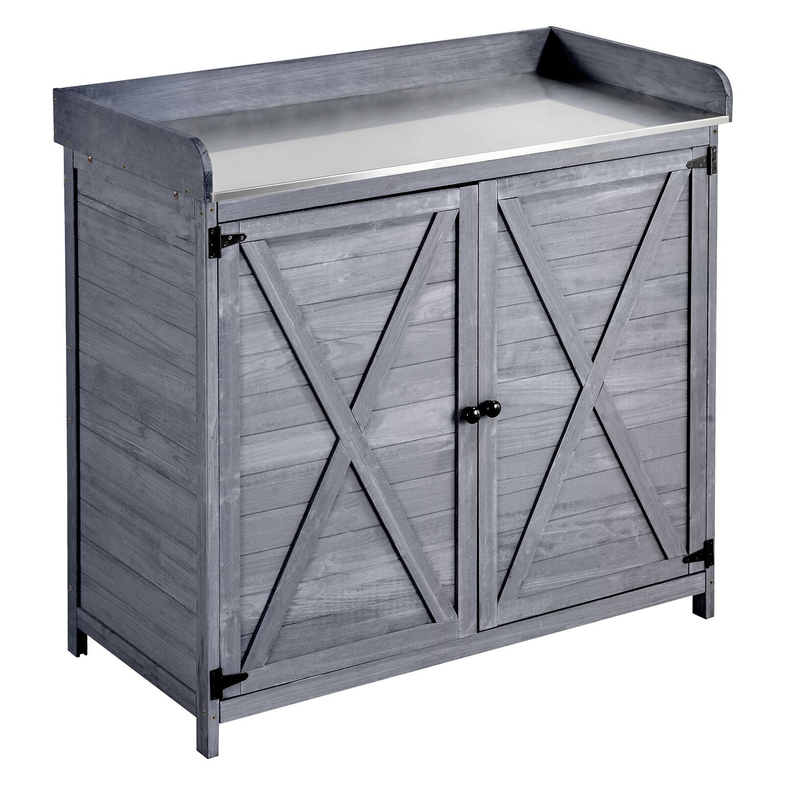 Alt View 5. VEVOR - Potting Bench Table, Outdoor Gardening Wooden Storage Cabinet with 39 x 19 in Wood Tabletop, Garden Planting Workstation - Gray.