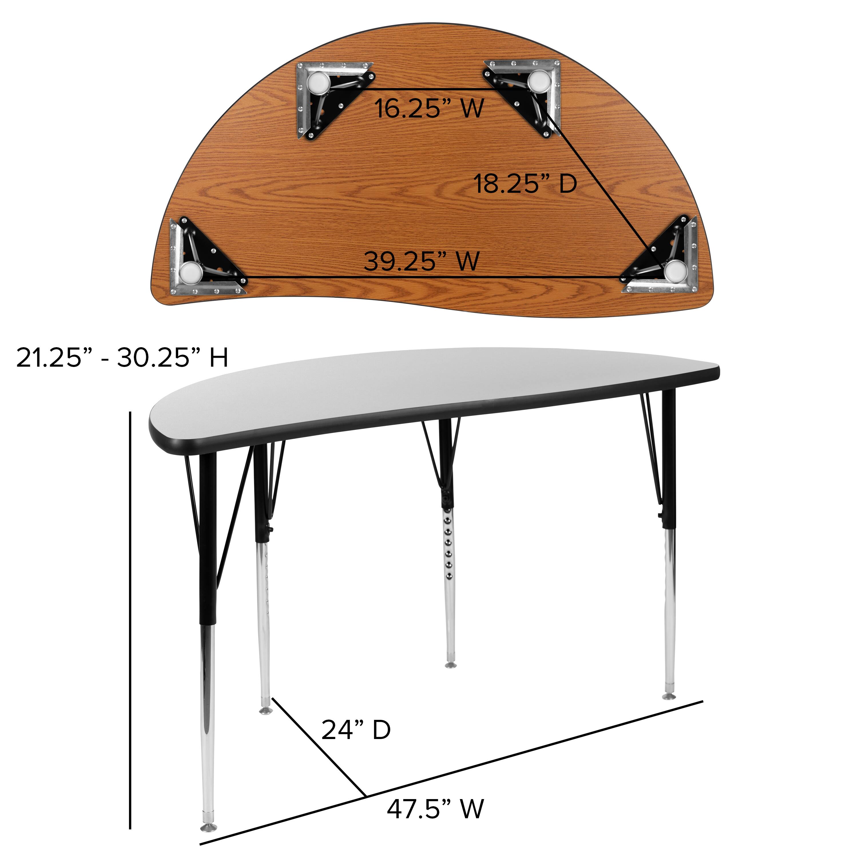 16.25" W  
18.25" D  
39.25" W  
21.25" - 30.25" H  
24" D  
47.5" W