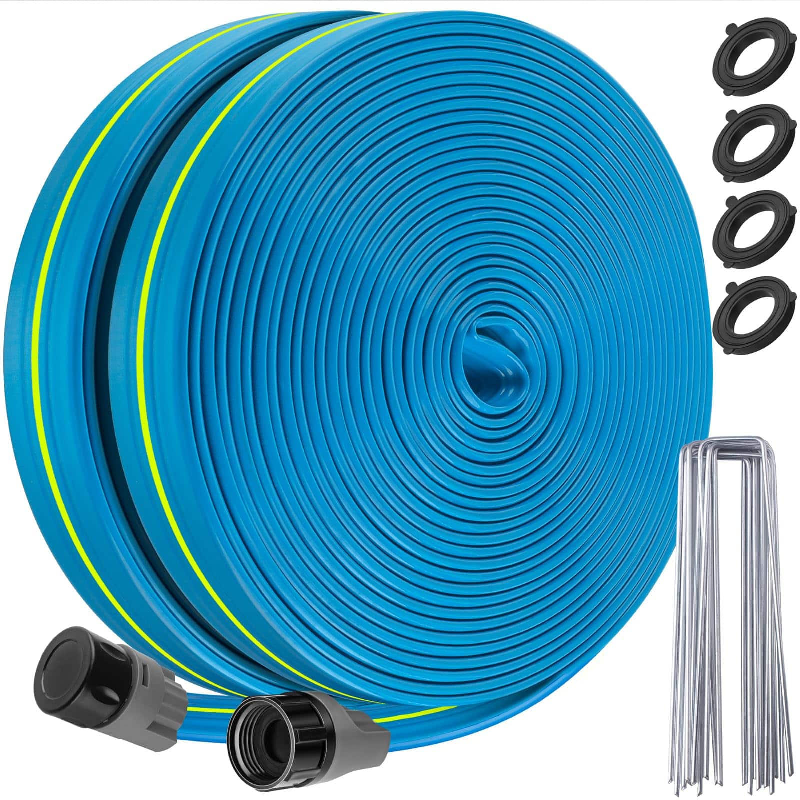 Fabibe - Sprinkler Hose 100ft Heavy Duty Watering Hoses Efficient Irrigation Tubing Garden Lawn Sprinklers System Pack Staples - 15FT