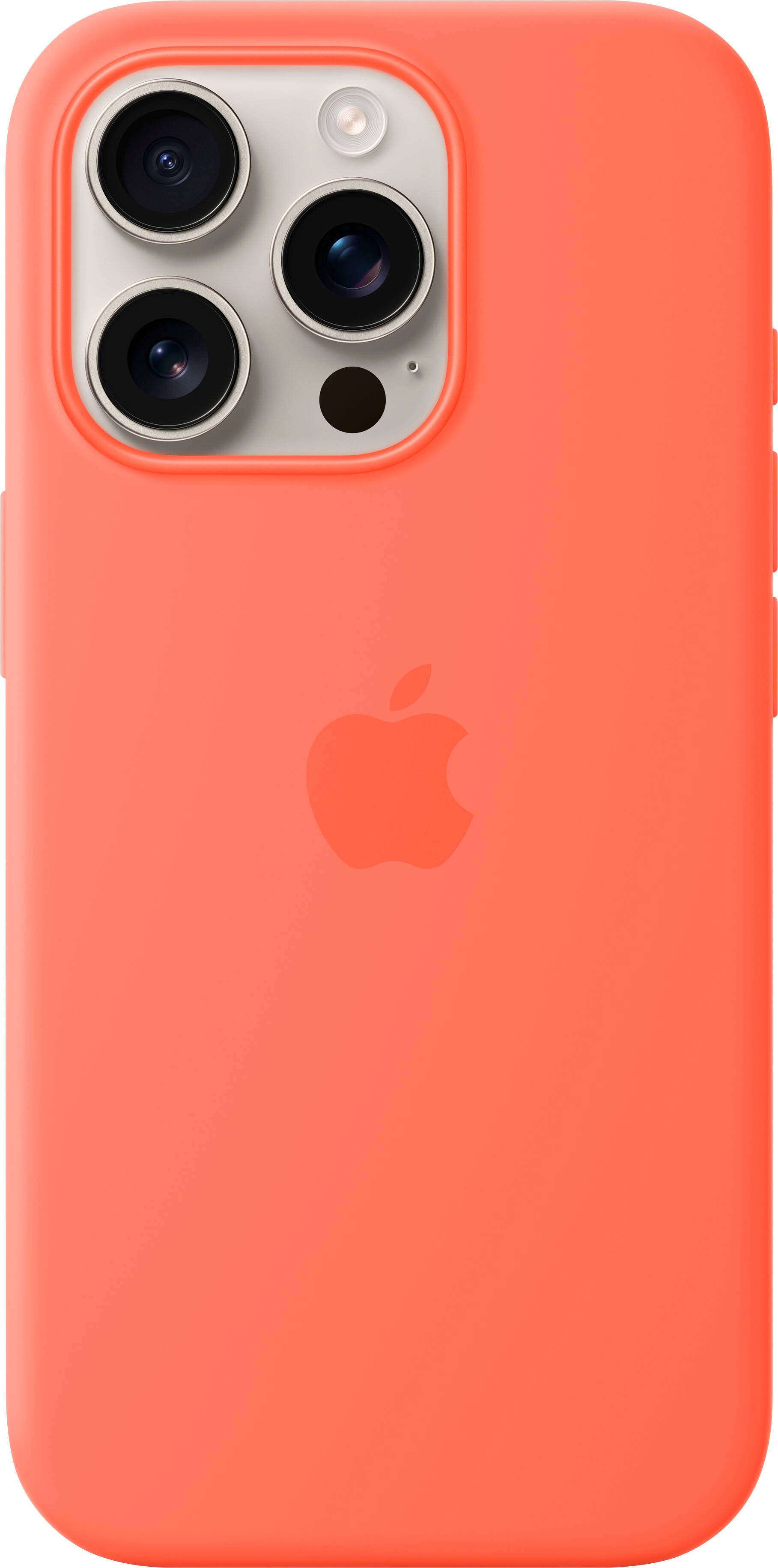 Left. Apple - iPhone 16 Pro Silicone Case with MagSafe - Tangerine.