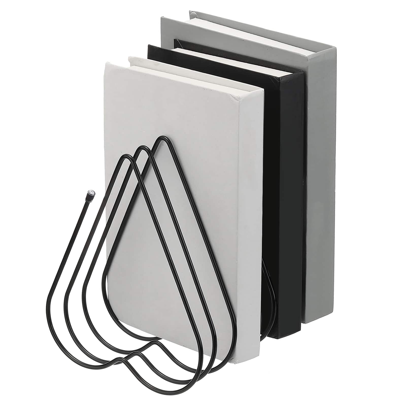 Unique Bargains - Folder Organizer Stand, 7 Slot Retractable Book Ends Metal Heart Shaped File Rack Magazine Letter Paper Home - Black