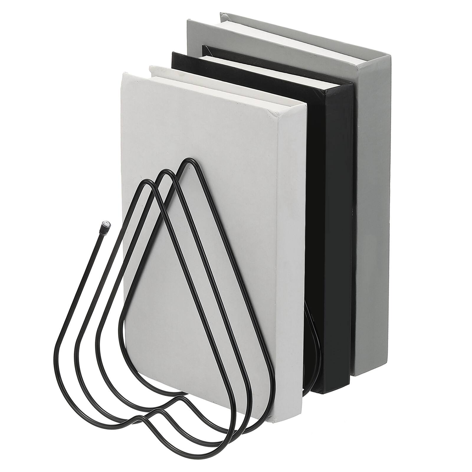 Front. Unique Bargains - Folder Organizer Stand, 7 Slot Retractable Book Ends Metal Heart Shaped File Rack Magazine Letter Paper Home - Black.