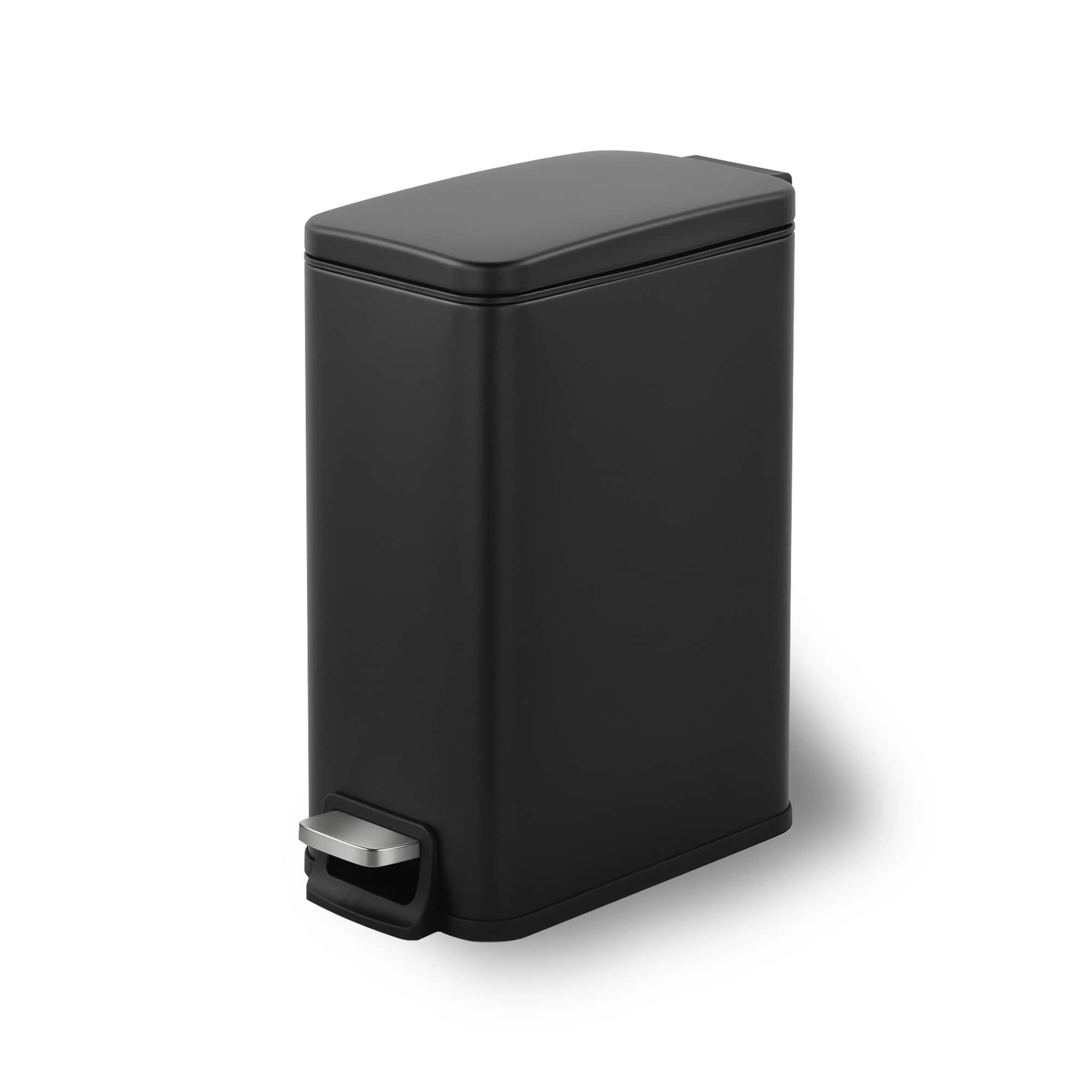 Front. Innovaze - 1.6 Gal./ 6L Slim Step Trash Can with Soft-Close Lid, Stainless Steel Small Garbage Can - Black.