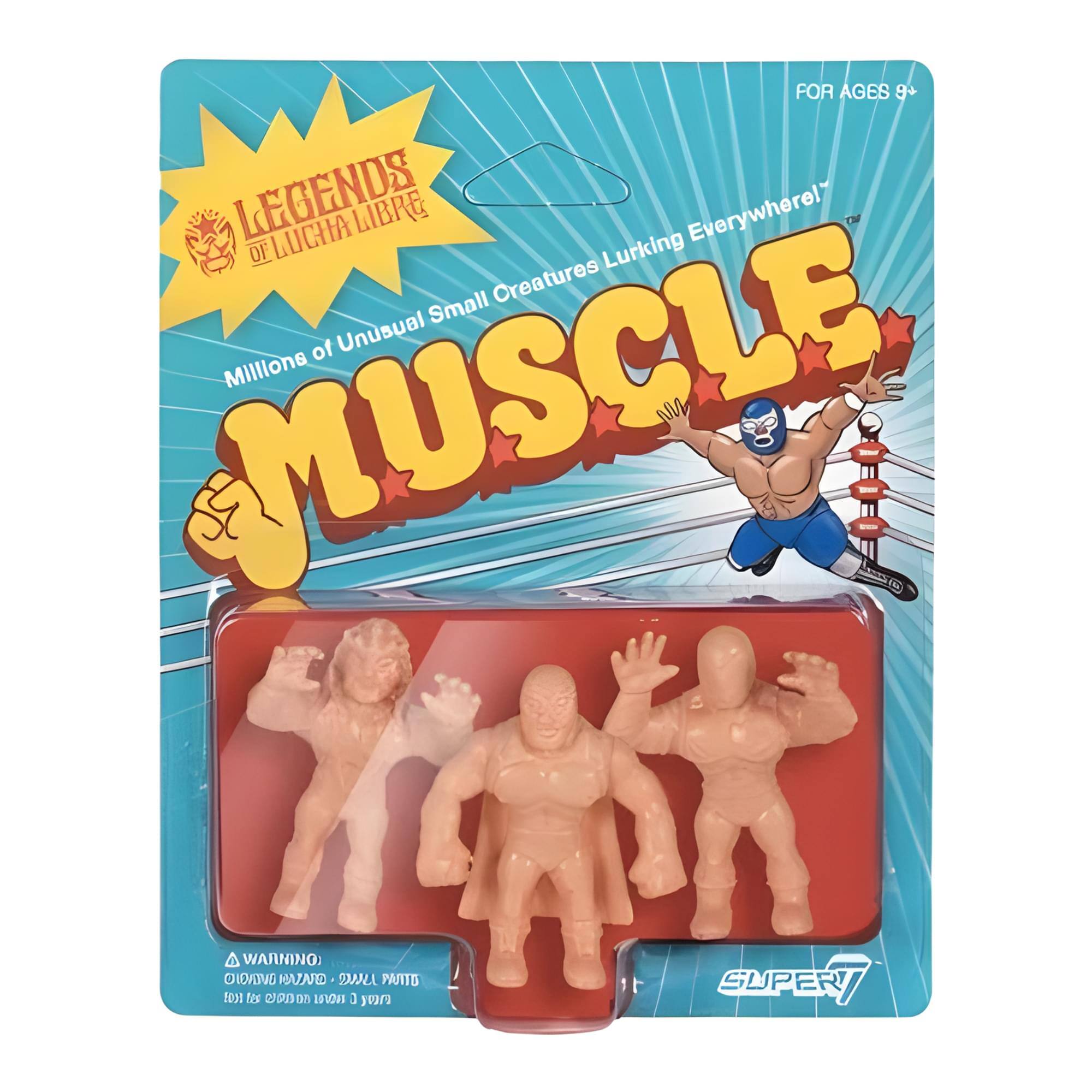 FOR AGES 9+  
LEGENDS OF LUCHA LIBRE  
MUSCLE  
Millions of Unusual Small Creatures Lurking Everywhere!  
WARNING: CHOKING HAZARD - Small parts. Not for children under 3 years.  
SUPER!