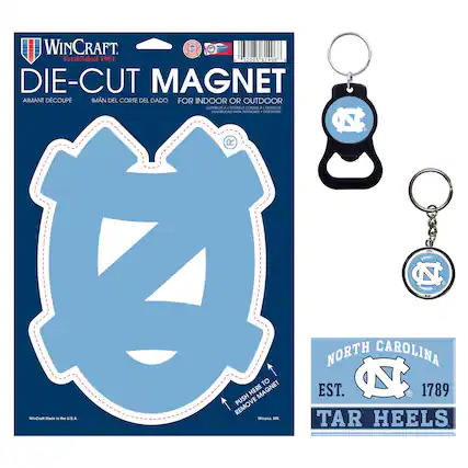 **WinCraft**
Established 1961
**DIE-CUT MAGNET**
AIMANT DÉCOUPÉ
IMAN DEL CORTE DEL DADO
FOR INDOOR OR OUTDOOR
DURABLE A L'INTÉRIEUR ET À L'EXTÉRIEUR
DURABLE INTERIOR Y EXTERIOR
**PUSH HERE TO REMOVE MAGNET**
Winona, MN
**NORTH CAROLINA**
EST. 1789
TAR HEELS
WinCraft Made in the U.S.A.
