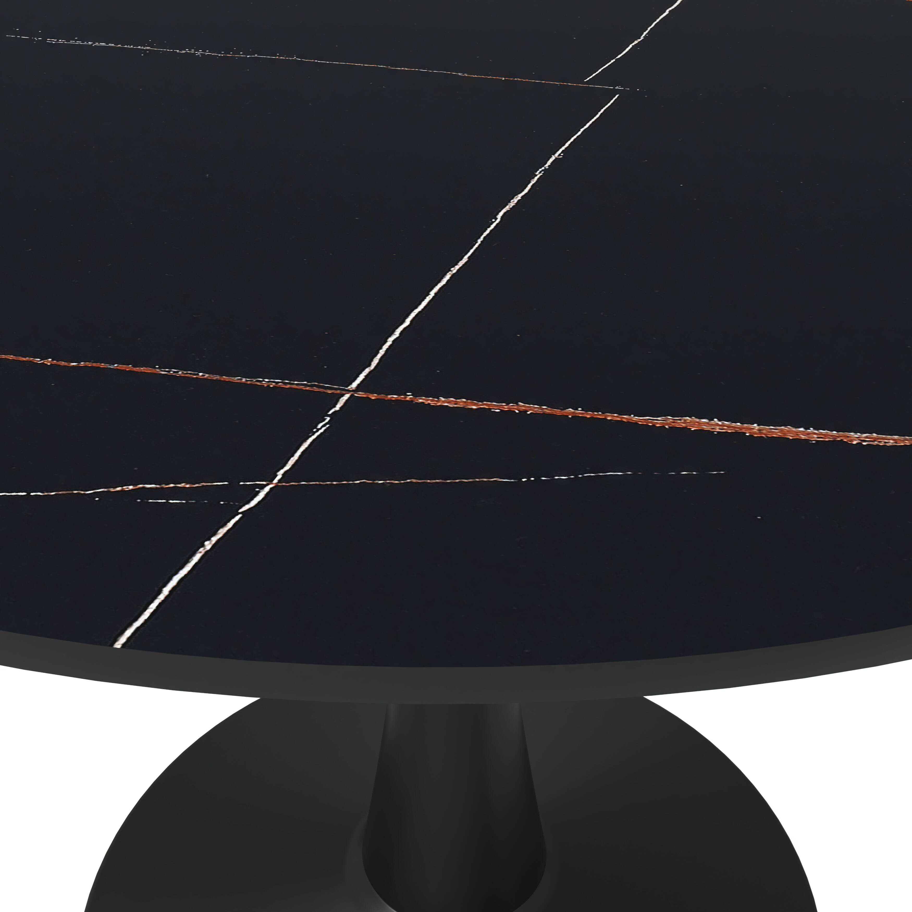 Alt View 4. LeisureMod - Bristol 40" Minimalist Round Pedestal Dining Table - Space-Saving Kitchen Table with Powder-Coated Steel Base - Stone - Black.