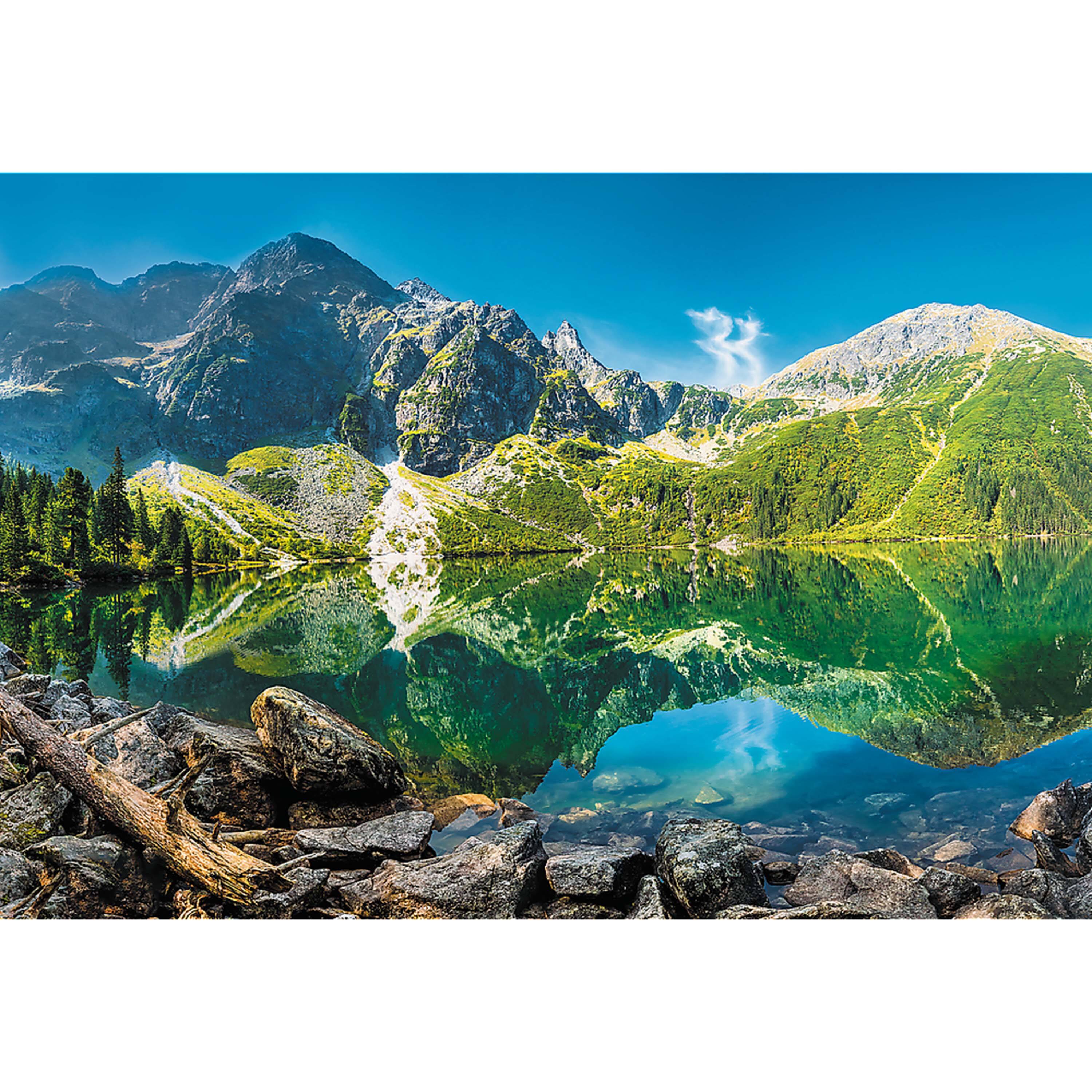 Angle. Trefl - Trefl Red 1500 Piece Puzzle - Morskie Oko lake, Tatras, Poland.