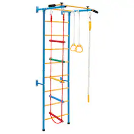Costway - 5 in 1 Kids Indoor Gym Playground Swedish Wall Ladder Children Home Climbing Gym Solid Wall Set Up - Multicolor