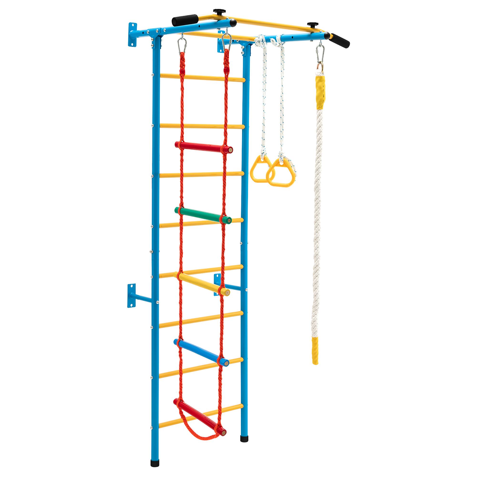 Front. Costway - Costway 5 in 1 Kids Indoor Gym Playground Swedish Wall Ladder Children Home Climbing Gym Solid Wall Set Up - Multicolor.