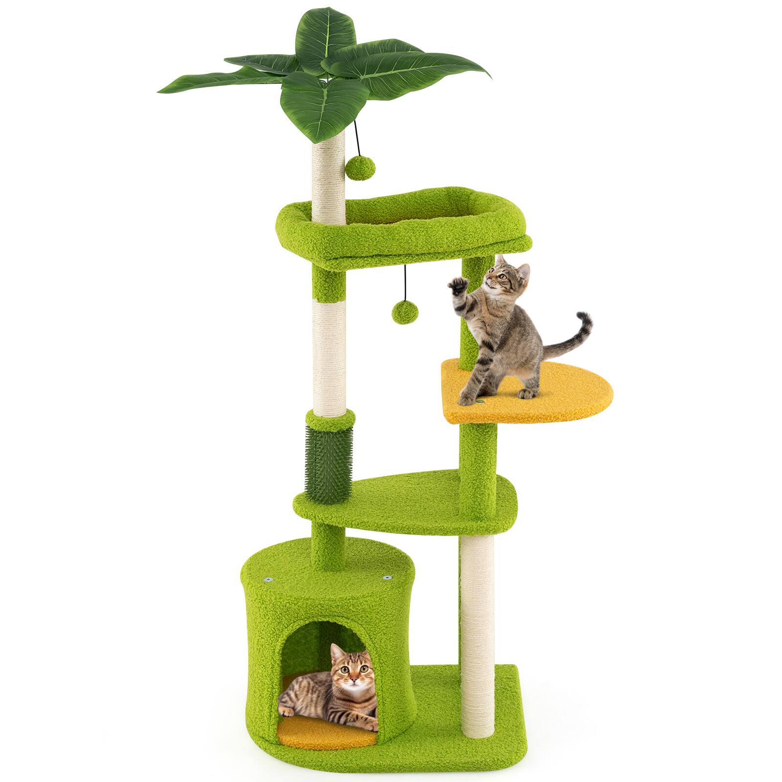 Alt View 9. Gymax - Gymax Cute Cat Tree for Adult Cats w/Artificial Leaves Condo Padded Perch Pompoms.