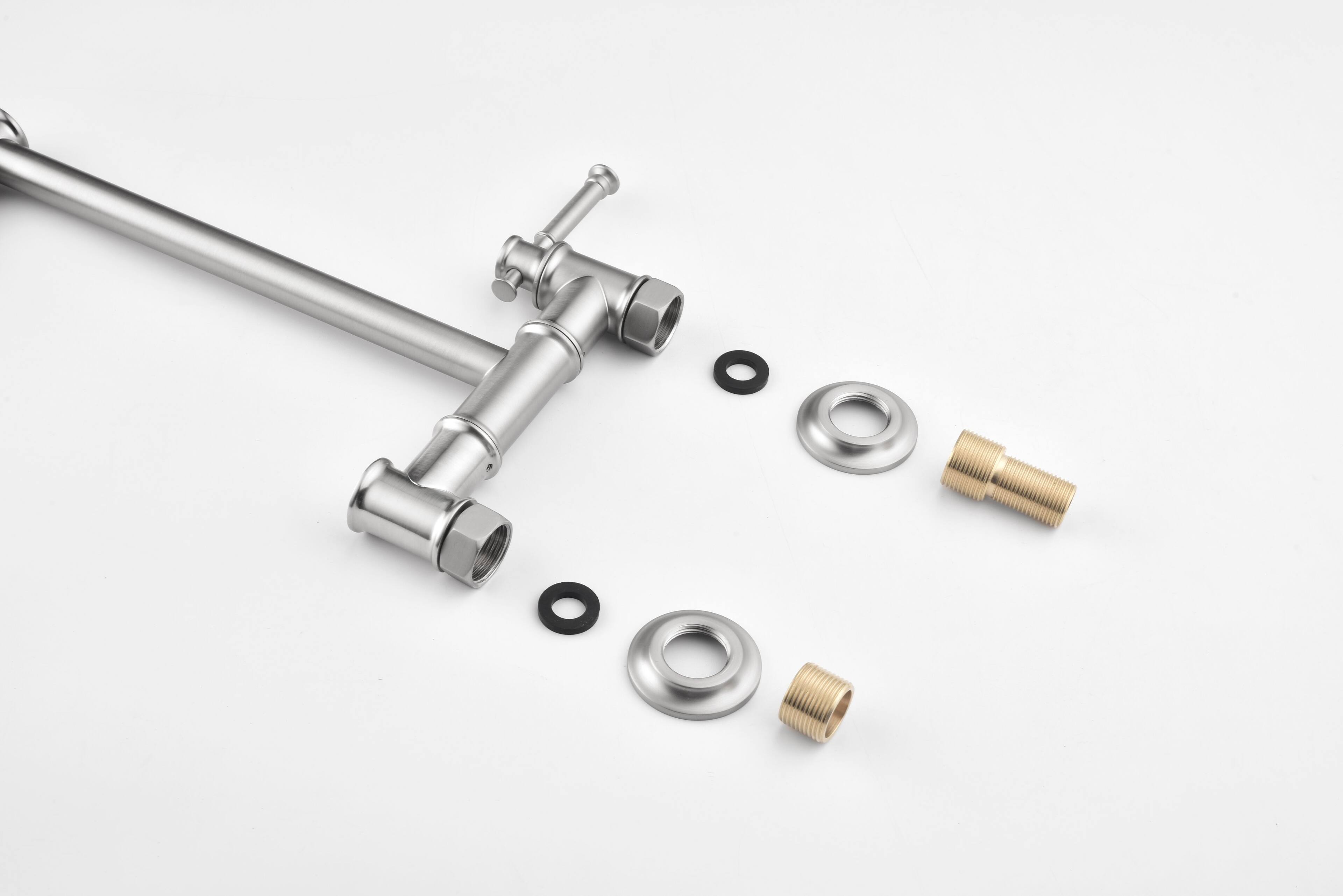 Alt View 10. Siljoy - Wall mounted Pot Filler Faucet, Modern Brass Pot Filler Two-Attachment Wall Mount Folding Kitchen Pot Filler Swing Arm - Brushed Nickel.