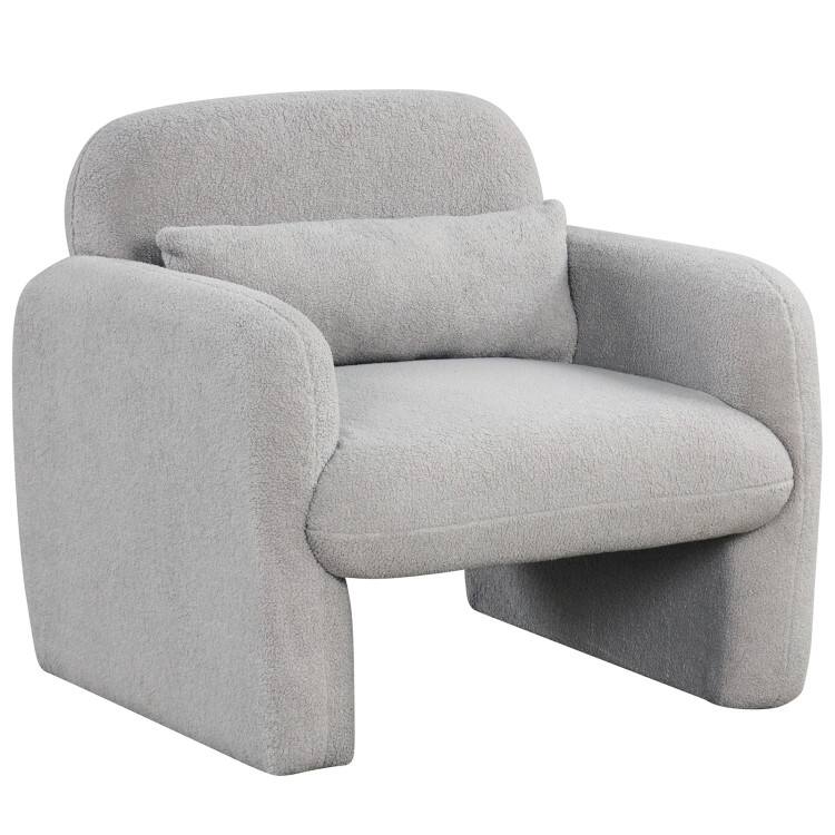 Front. SlickBlue - Comfortable Modern Chair with Support Pillow and Armrests for Bedroom or Lounge - Grey.