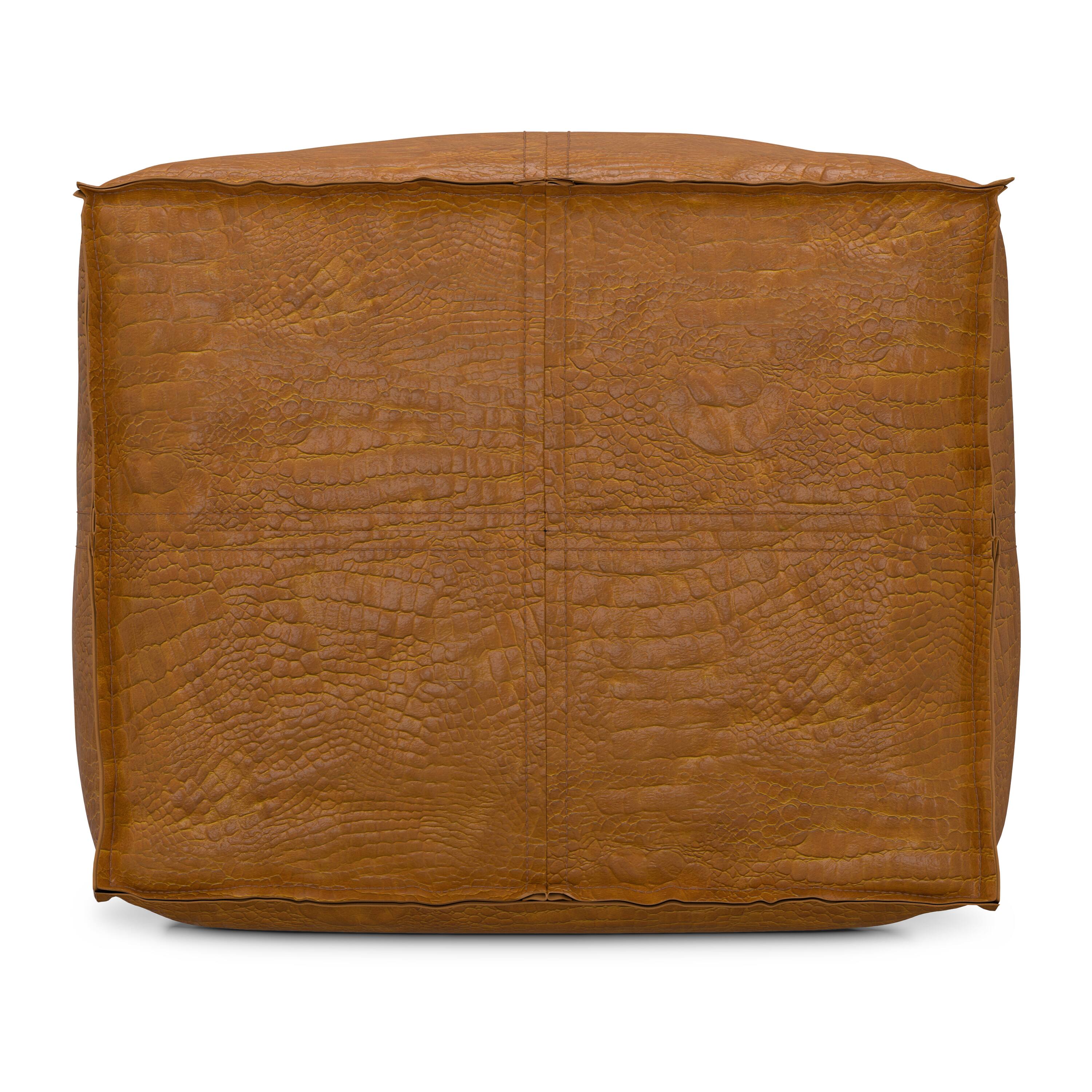 Left. Simpli Home - Brody 18 inch Wide Boho Square Pouf in Tan Genuine Leather - Tan.