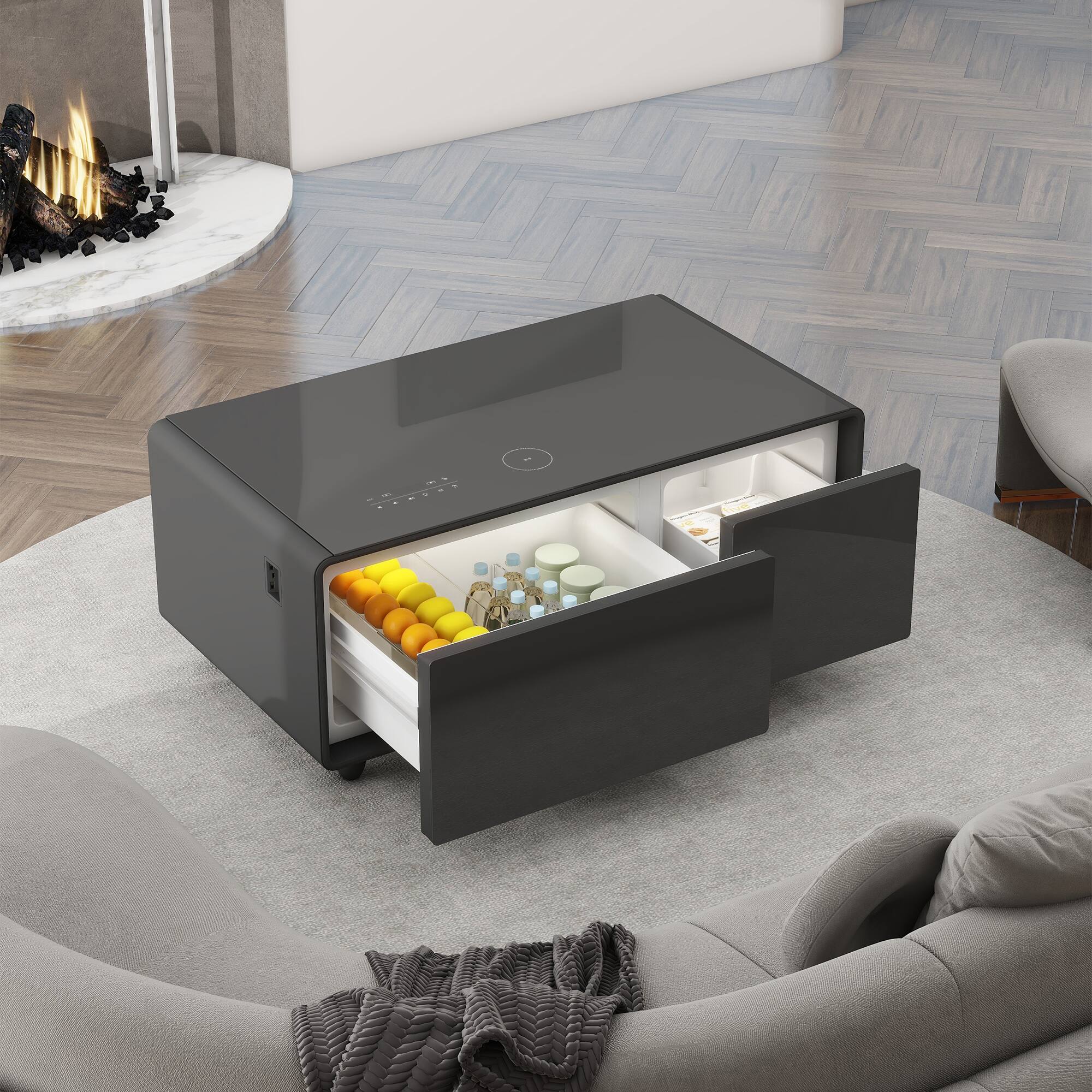 Alt View 1. Ecooso - Smart Coffee Table with Built-in Fridge, Bluetooth Speaker, Wireless Charging and Touch Control Panel - Black.