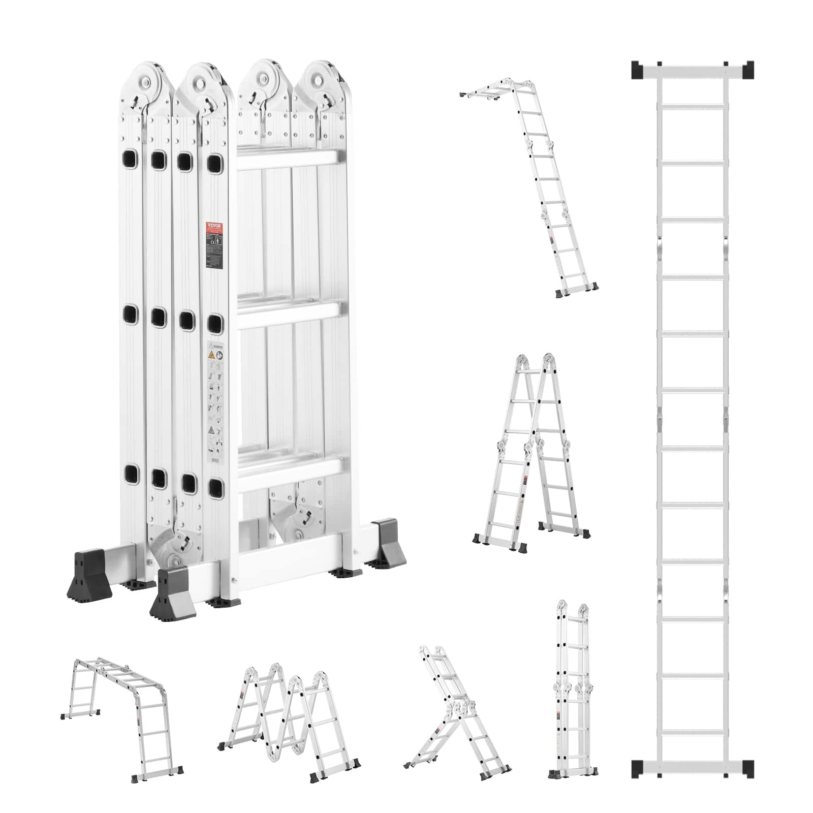 VEVOR - Multi-Purpose Folding Ladder, 7-in-1 Tall Step Ladder, A Frame 3 Step Adjustable Telescoping Ladder, 12ft Reach Height - Silver price history on PriceWatchPro