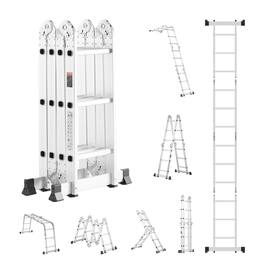 VEVOR - Multi-Purpose Folding Ladder, 7-in-1 Tall Step Ladder, A Frame 3 Step Adjustable Telescoping Ladder, 12ft Reach Height - Silver